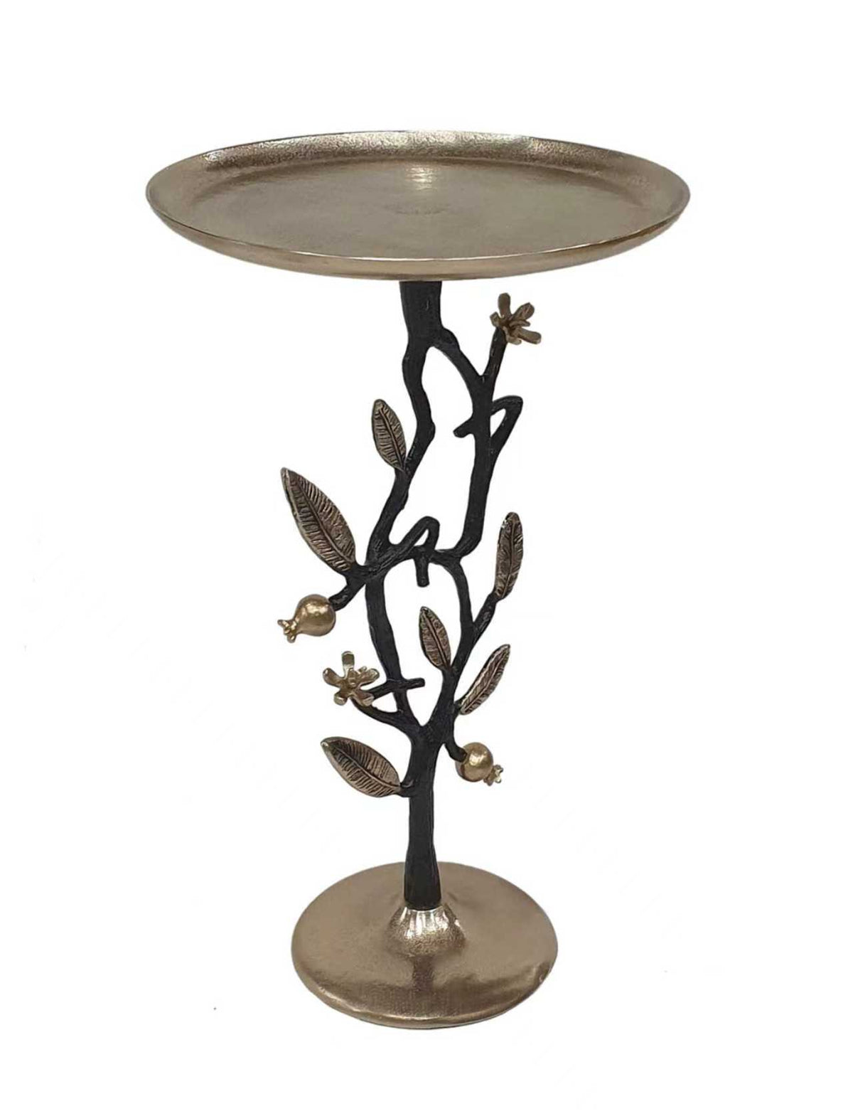 Black And Gold Aluminum Side Table With Delicate Pomegranate Design