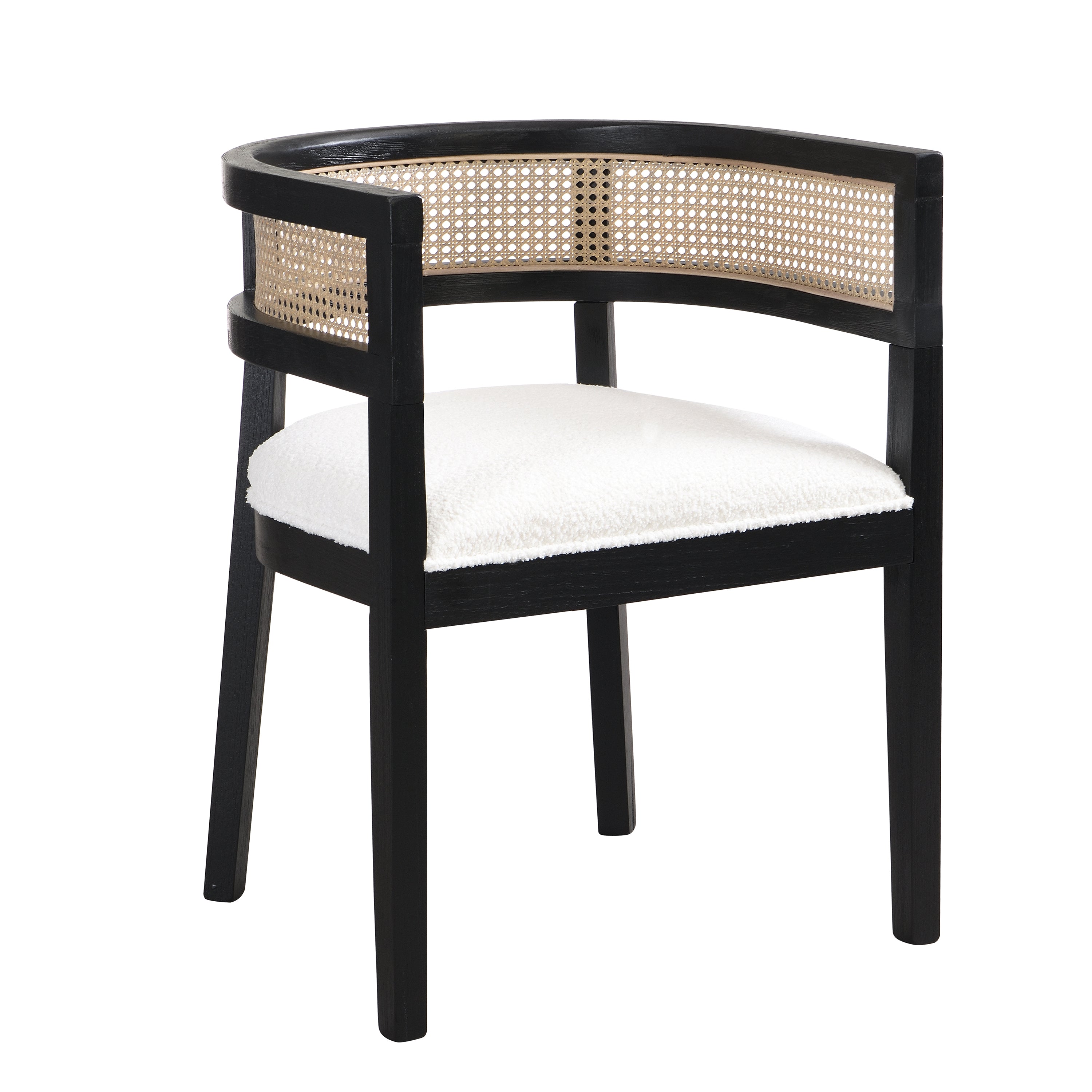 Asbury 7-Piece Mid-Century Modern Wood Upholstered Dining Set with Rattan U-Back Chairs