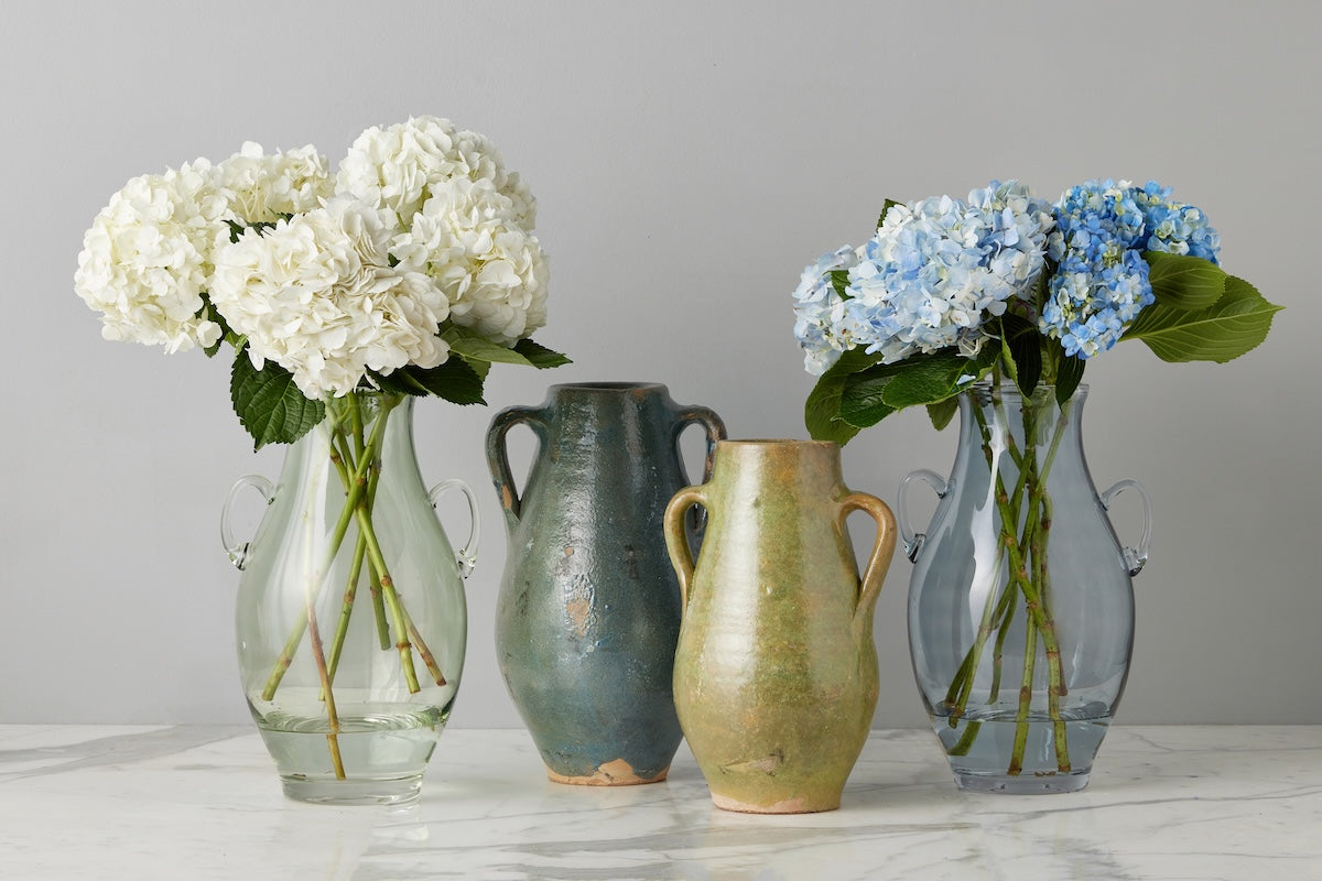 Glass Amphora Flower Vase, Denim Blue