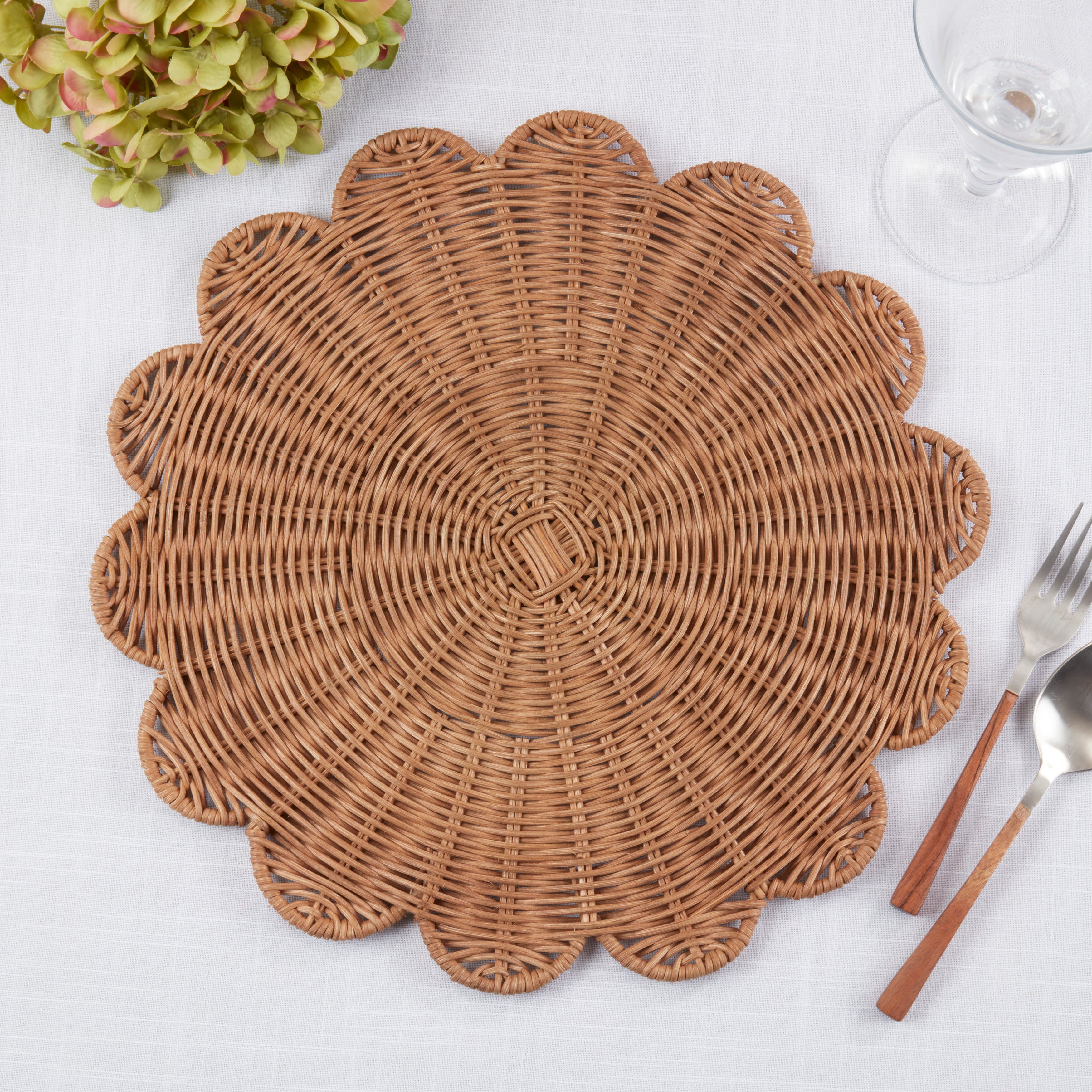Rattan Charger Placemats with Handwoven Scalloped Design, Set of 4