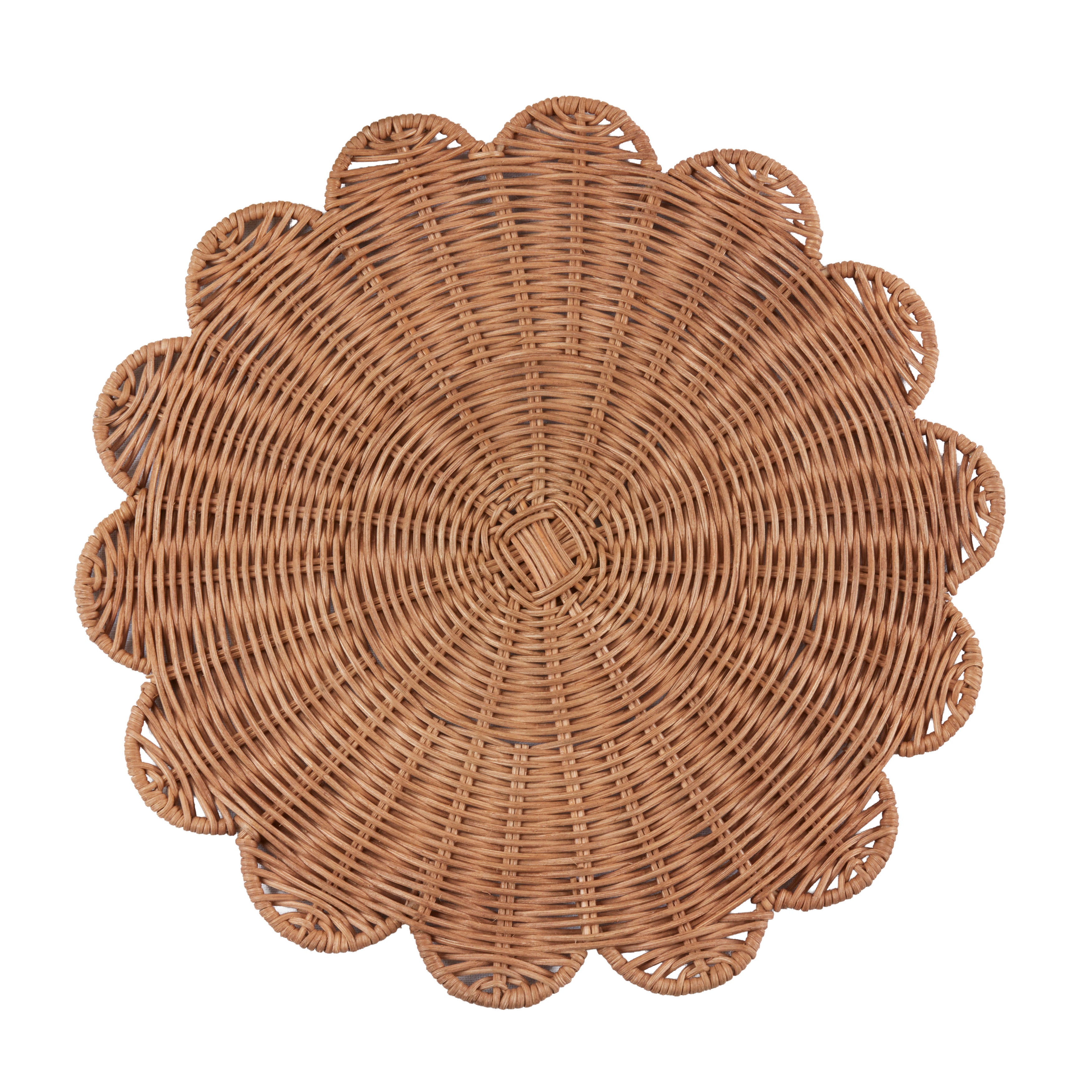 Rattan Charger Placemats with Handwoven Scalloped Design, Set of 4