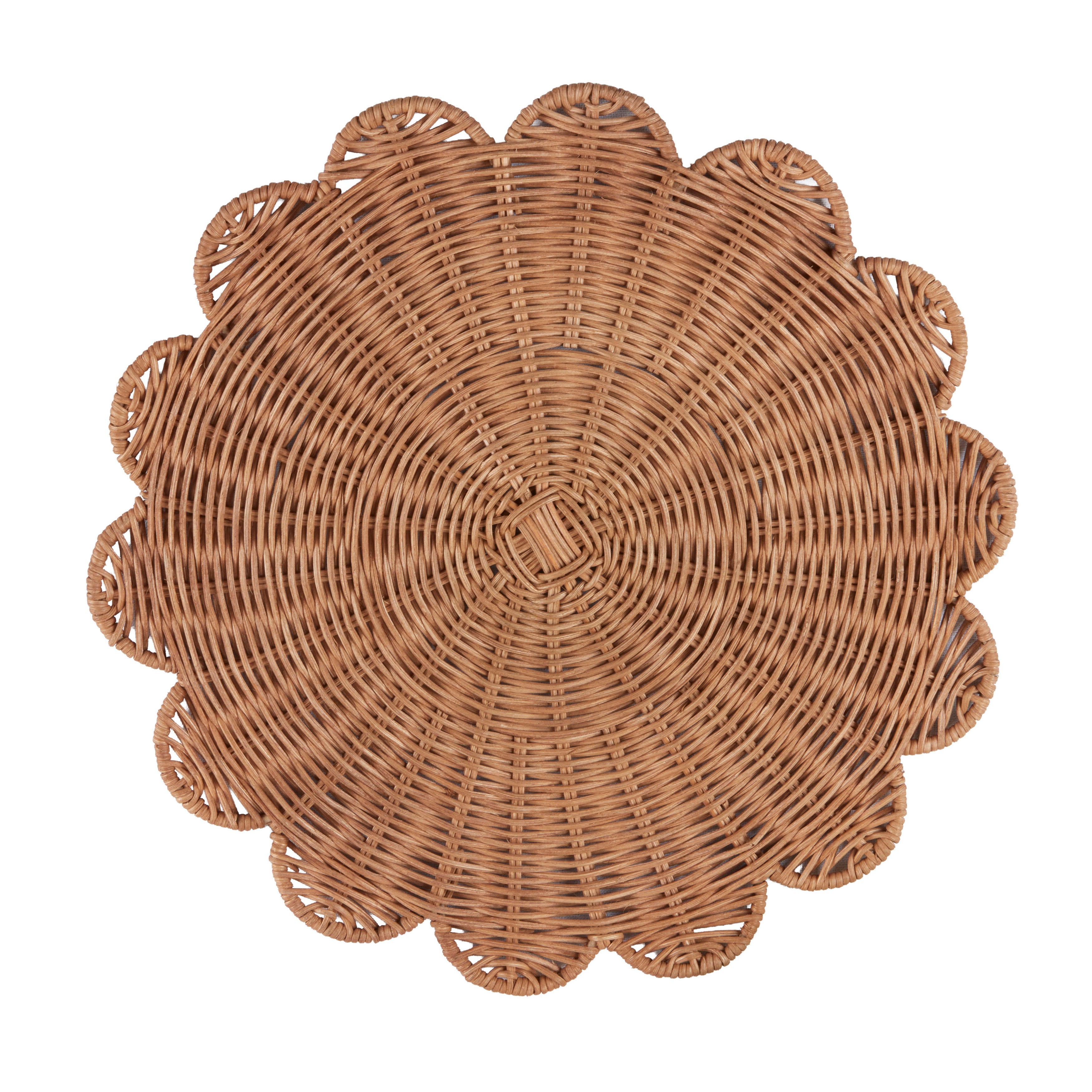 Rattan Charger Placemats with Handwoven Scalloped Design, Set of 4