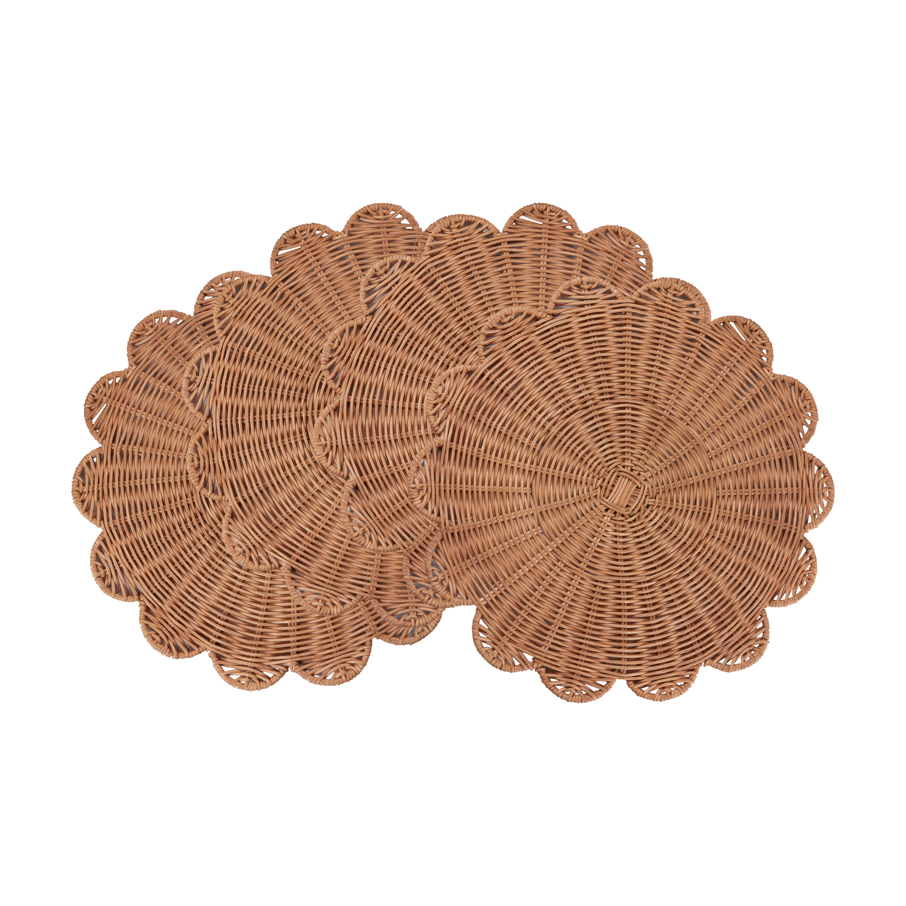 Rattan Charger Placemats with Handwoven Scalloped Design, Set of 4