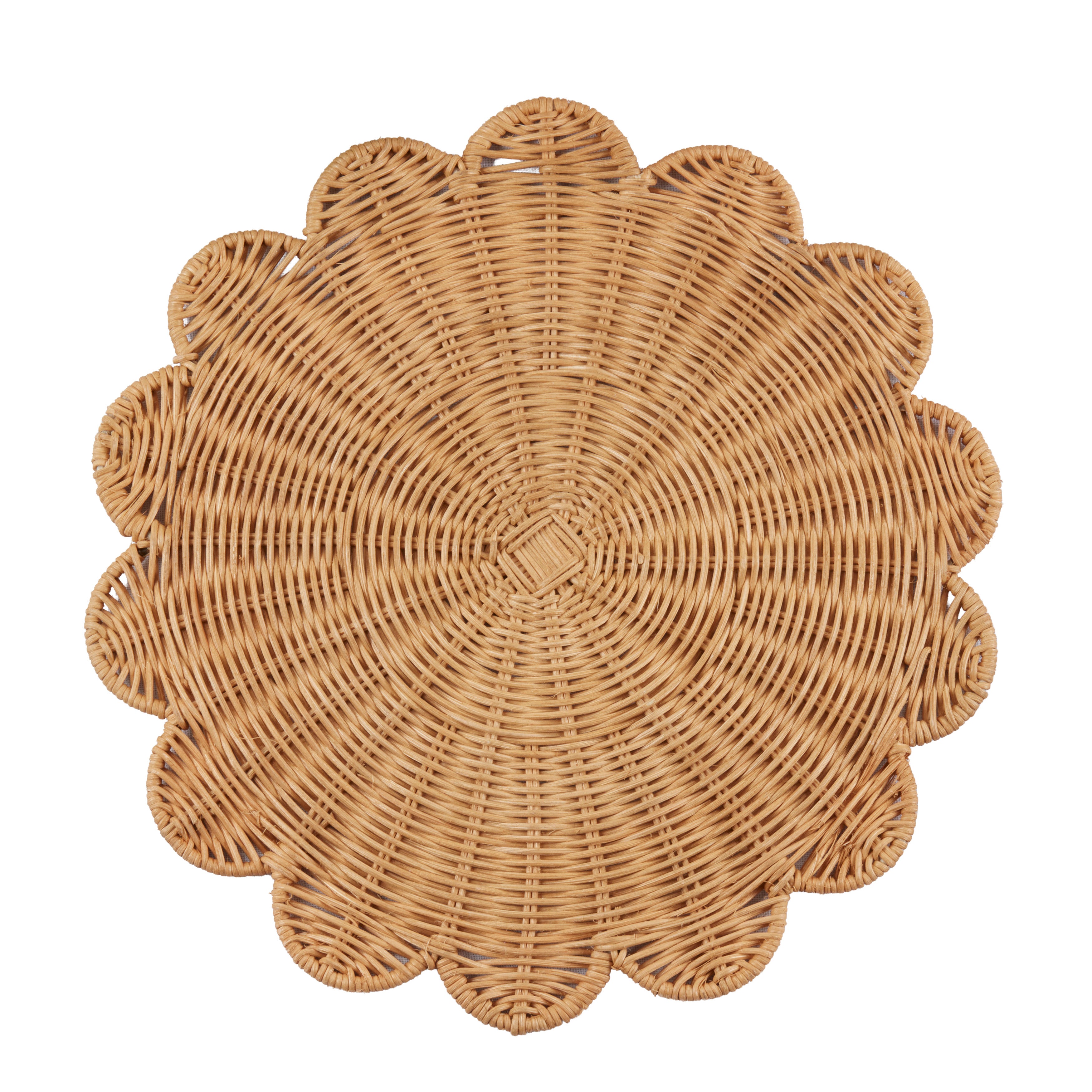 Rattan Charger Placemats with Handwoven Scalloped Design, Set of 4