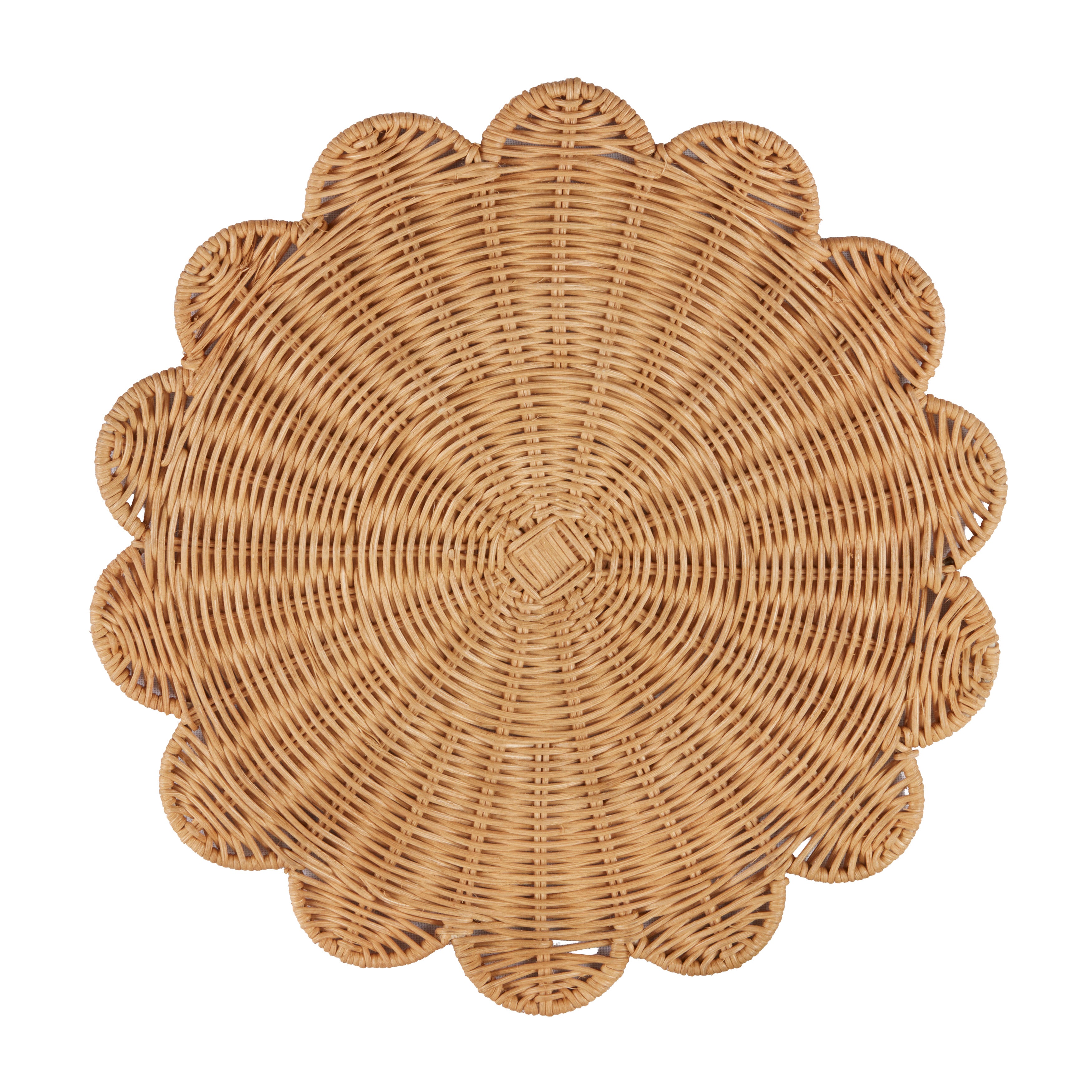 Rattan Charger Placemats with Handwoven Scalloped Design, Set of 4