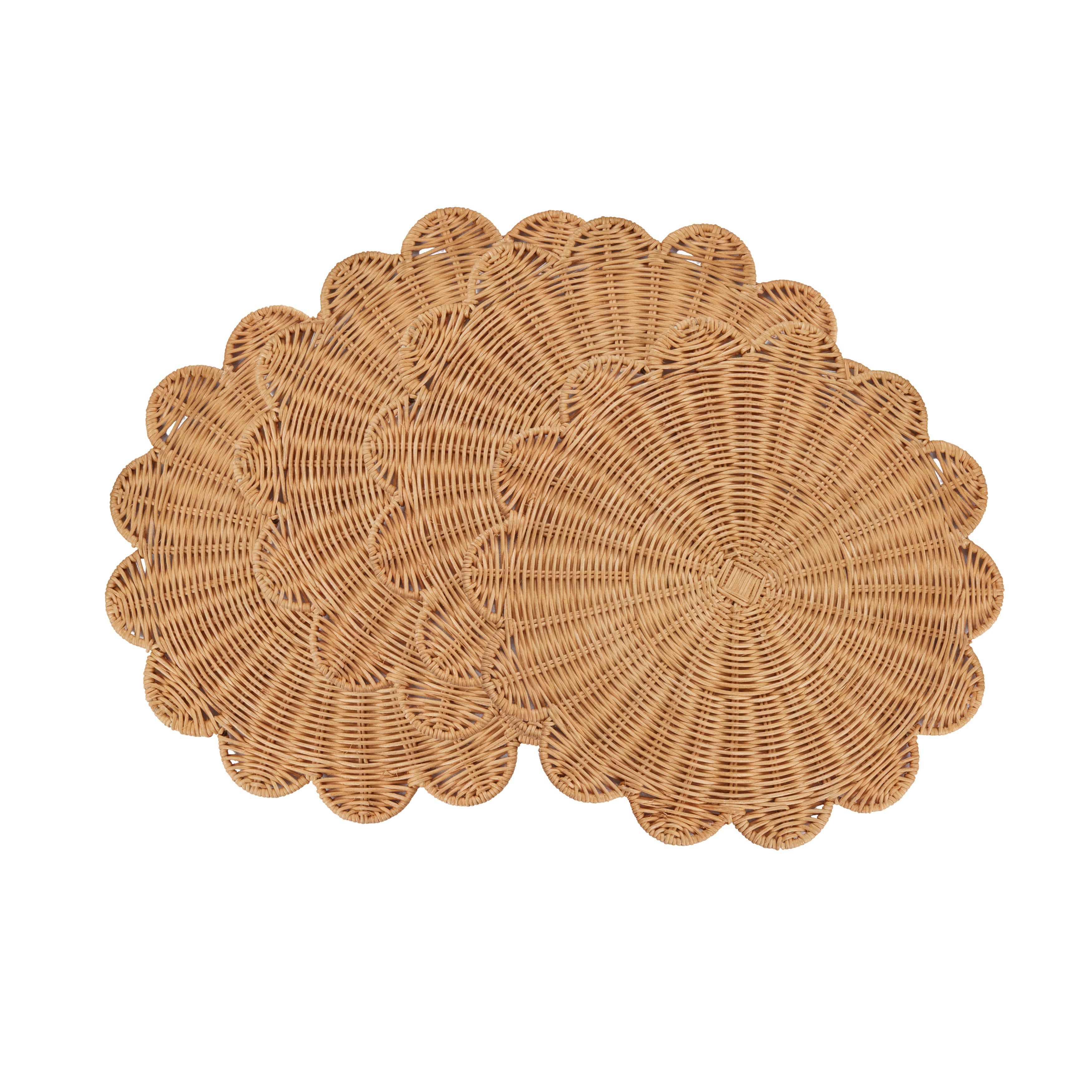 Rattan Charger Placemats with Handwoven Scalloped Design, Set of 4