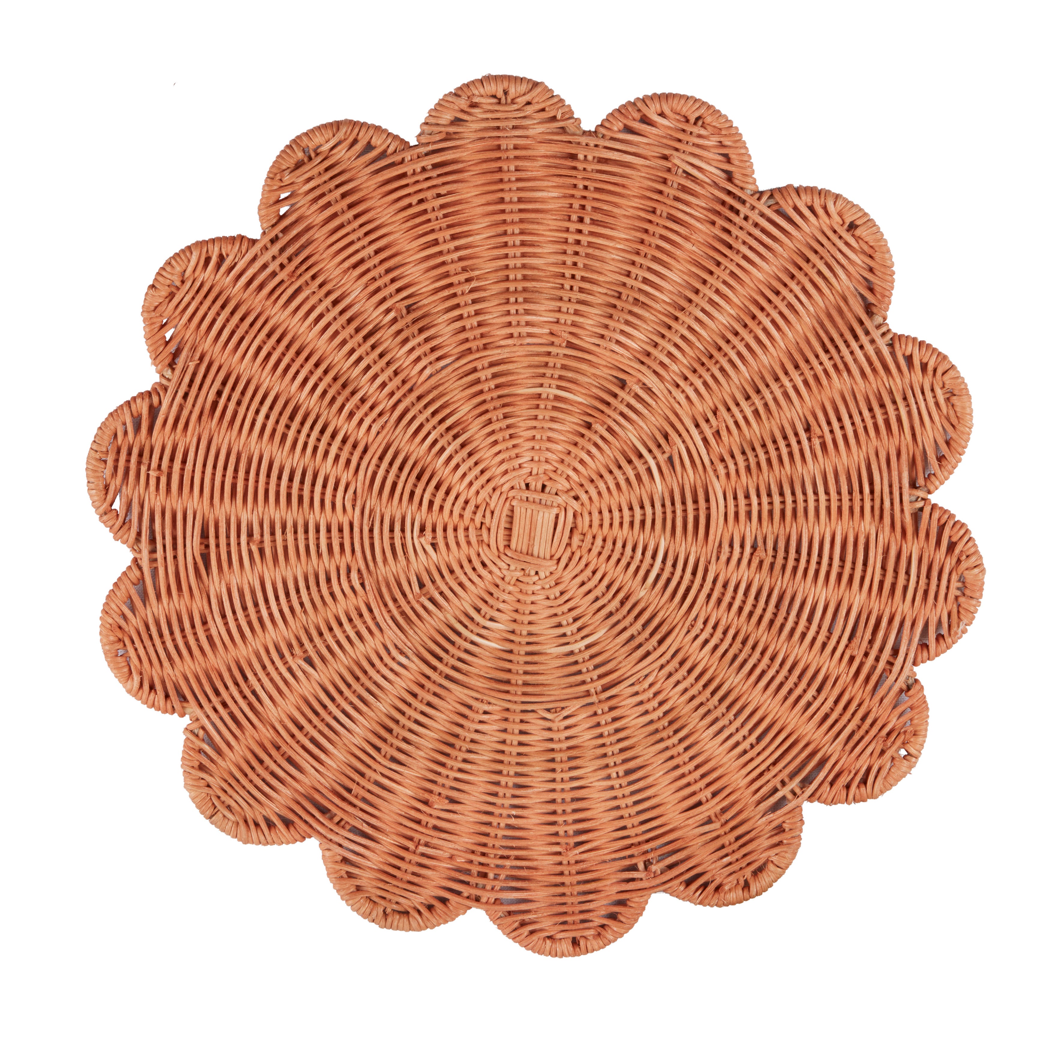 Rattan Charger Placemats with Handwoven Scalloped Design, Set of 4