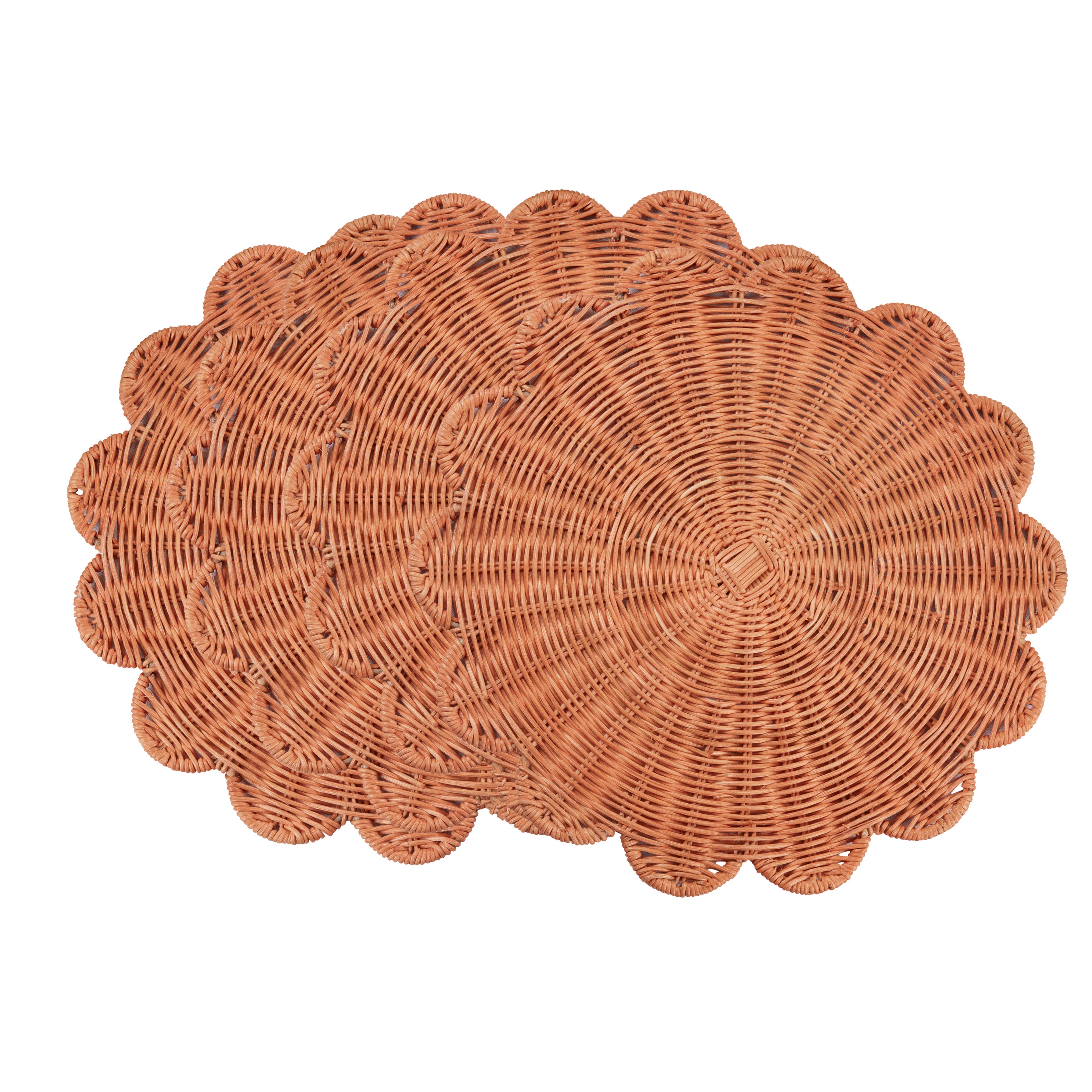 Rattan Charger Placemats with Handwoven Scalloped Design, Set of 4
