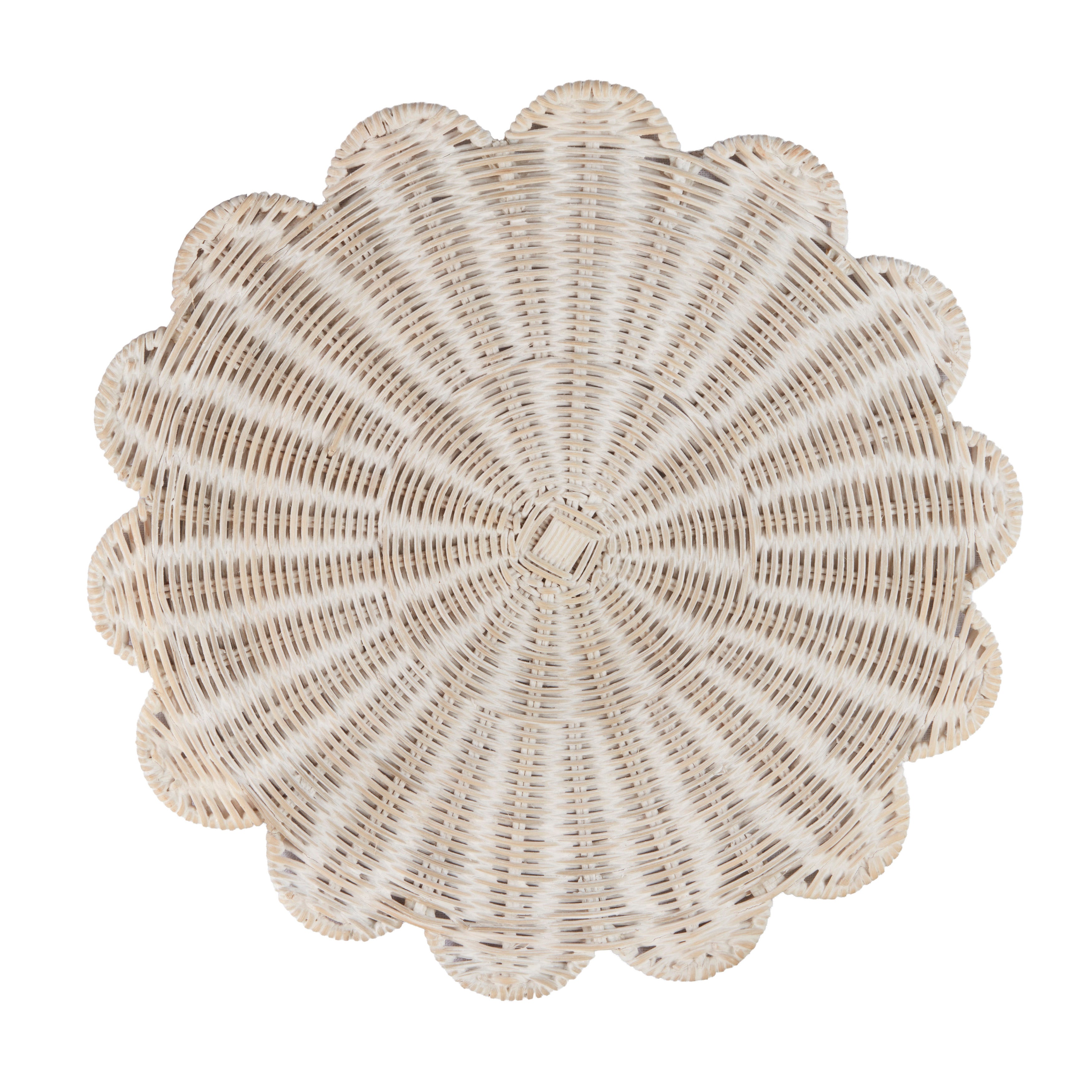 Rattan Charger Placemats with Handwoven Scalloped Design, Set of 4