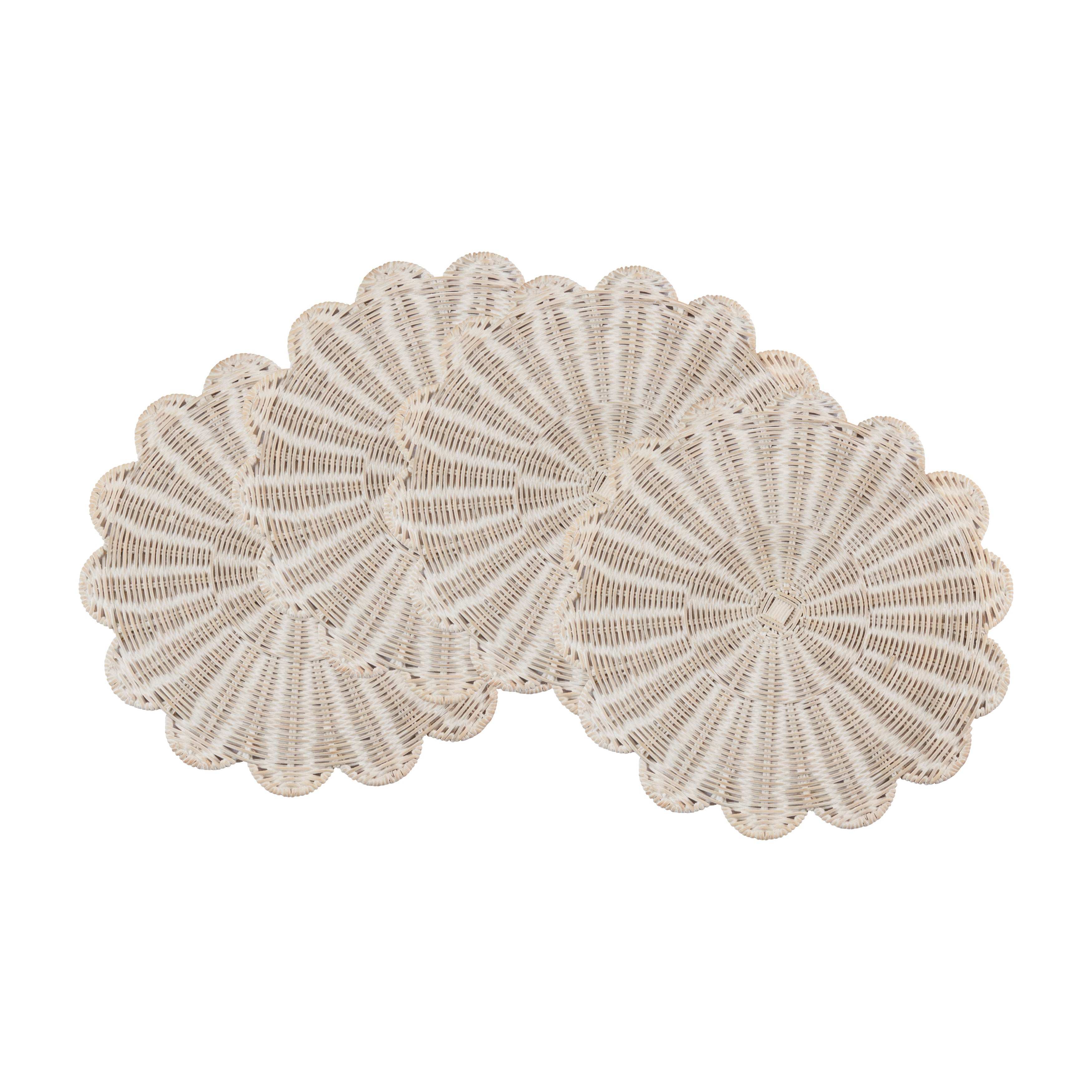 Rattan Charger Placemats with Handwoven Scalloped Design, Set of 4