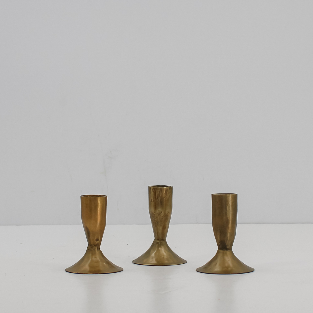 Iron Candleholders in Antique Brass, Set of 3