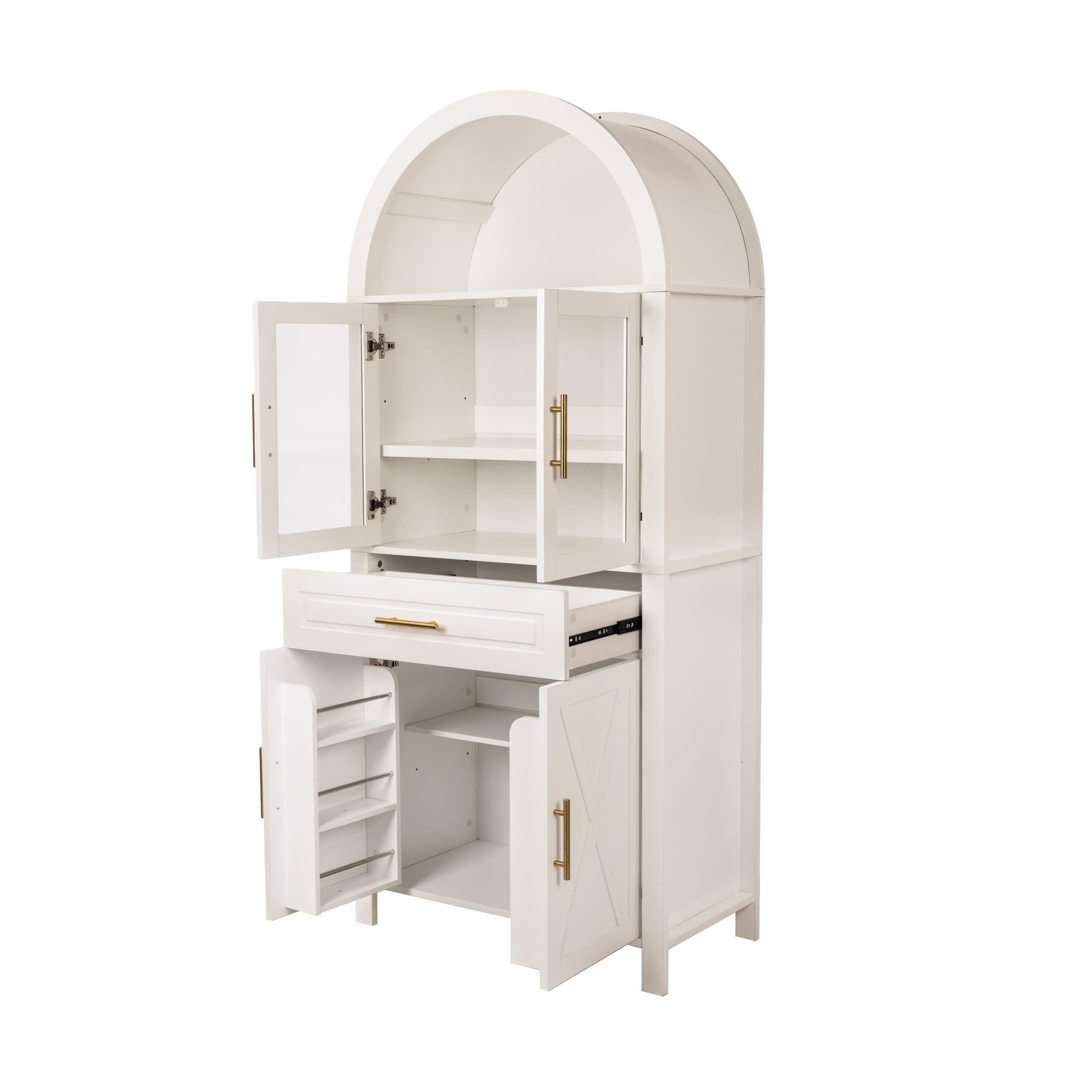 Farmhouse Arched Strage Cabinet with Glass Doors