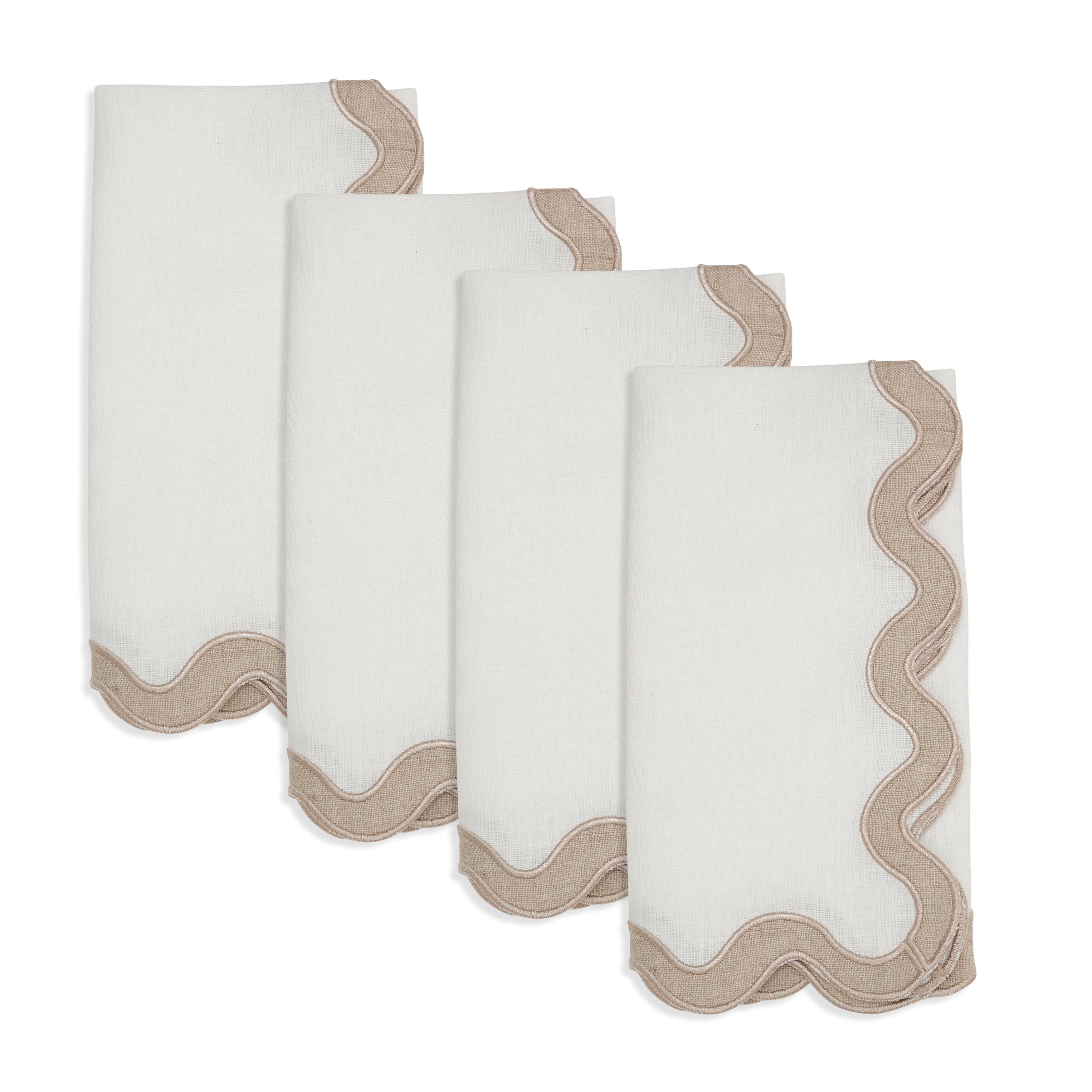 100% Linen Soft Hue Scallop Napkin, Set of 4