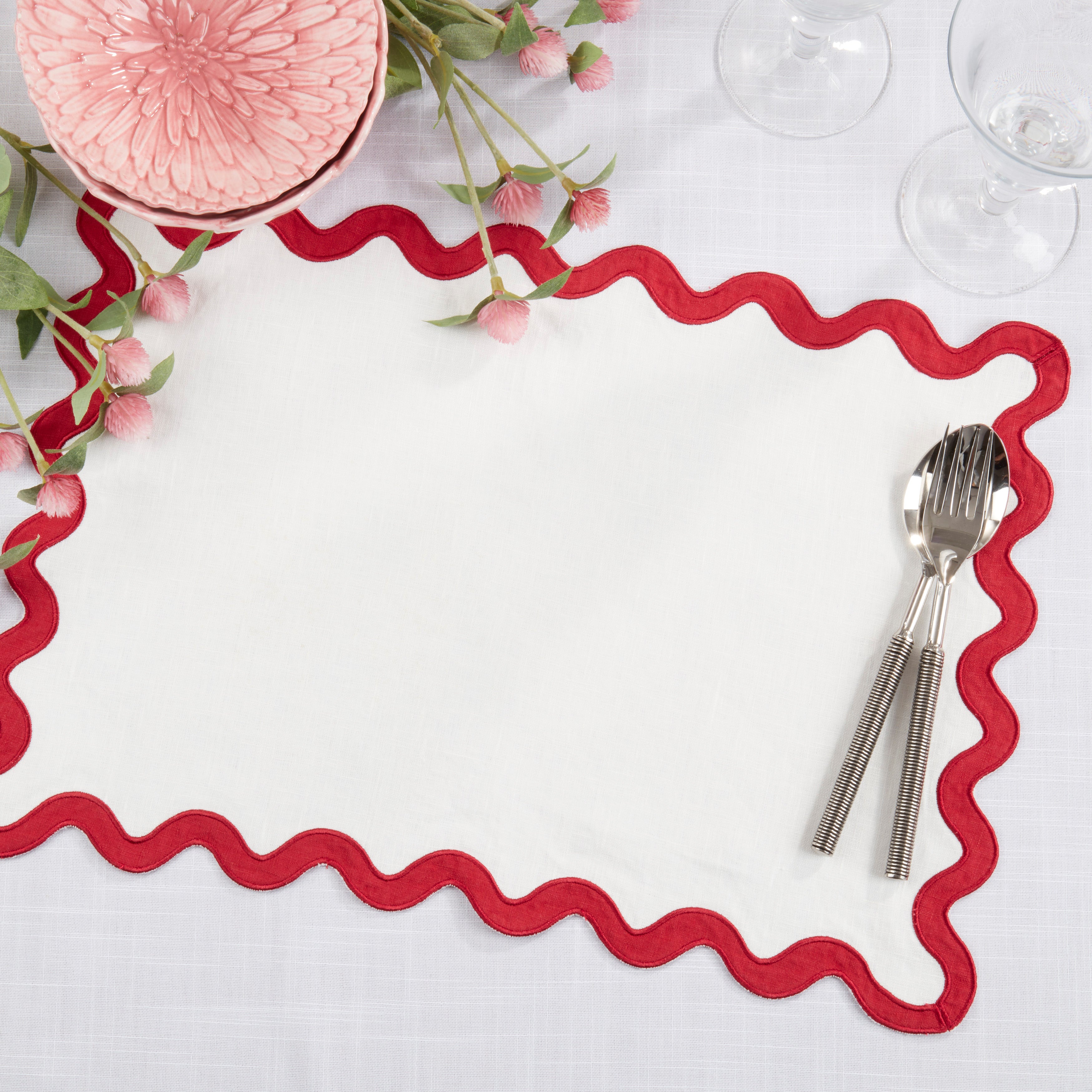 100% Linen Eco Scallop Border Placemat, Set of 4