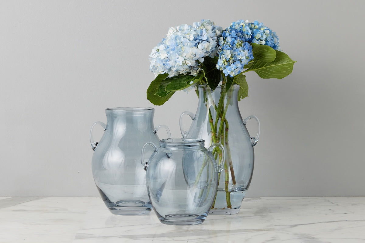 Glass Amphora Flower Vase, Denim Blue