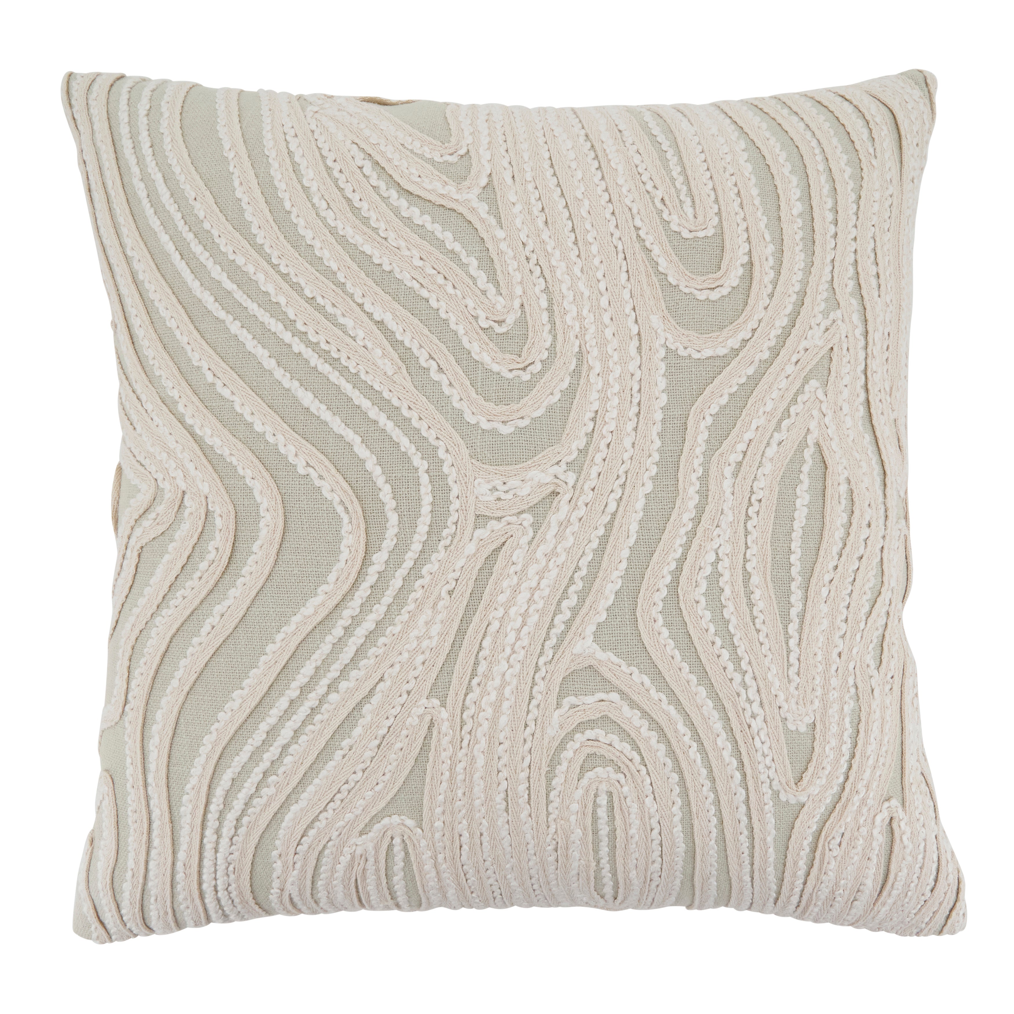 Embroidered Wave Cotton Poly Filled Throw Pillow