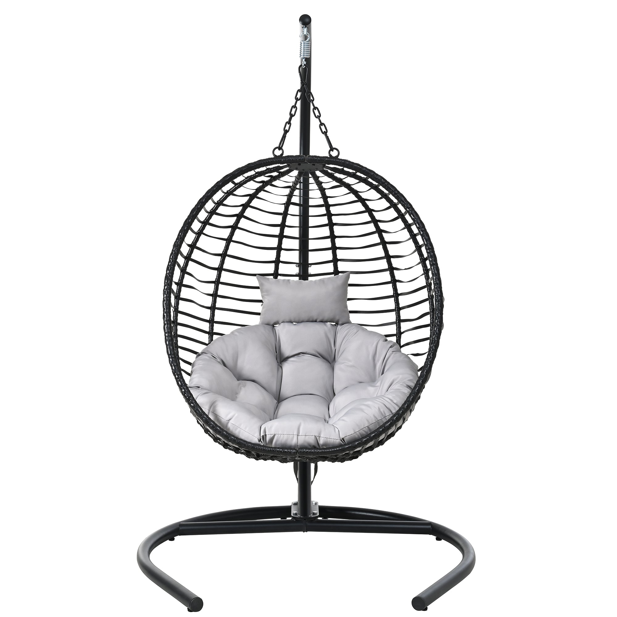 Folding Hanging Swinging Egg Chair with Stand & Tufted Cushion