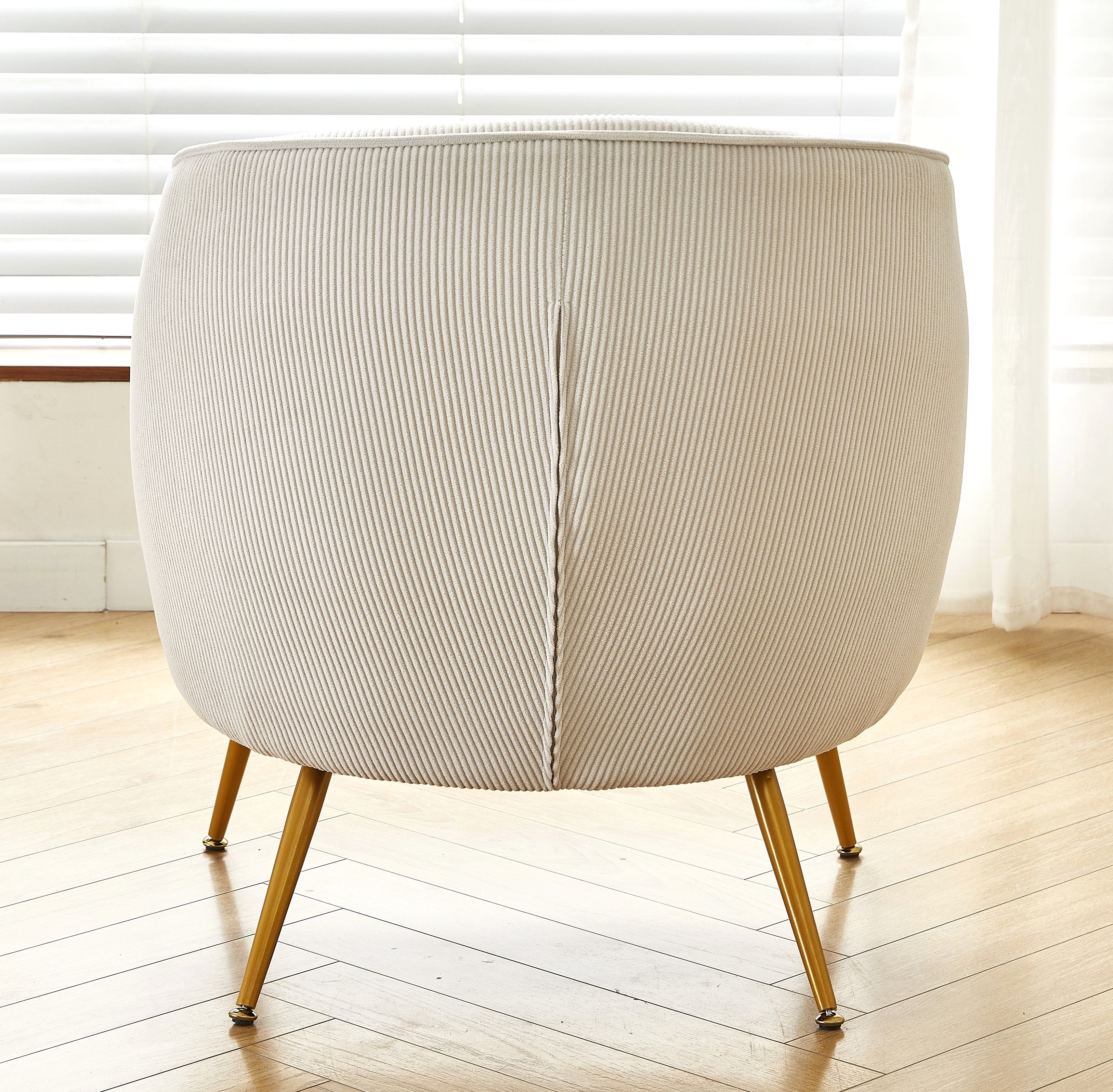 Corduroy Accent Chair with Gold Metal Legs, Modern Upholstered Armchair, Comfy Barrel Chair for Living Room Bedroom