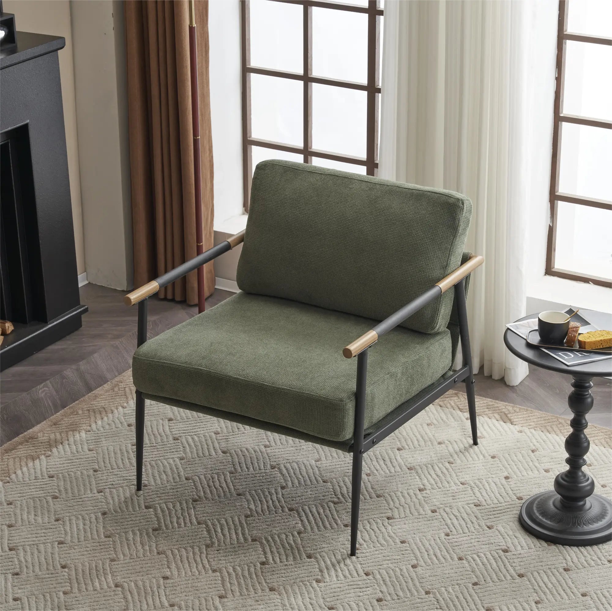 Upholstered Accent Chair with Metal Frame and Tapered Legs
