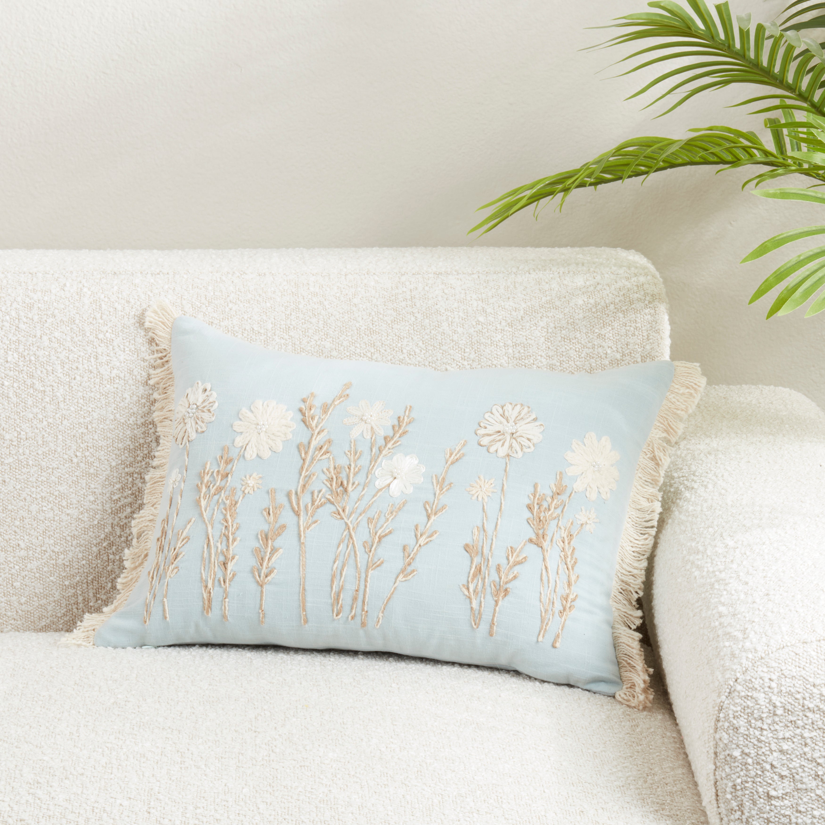 Delicate Embroidered Floral Pillow