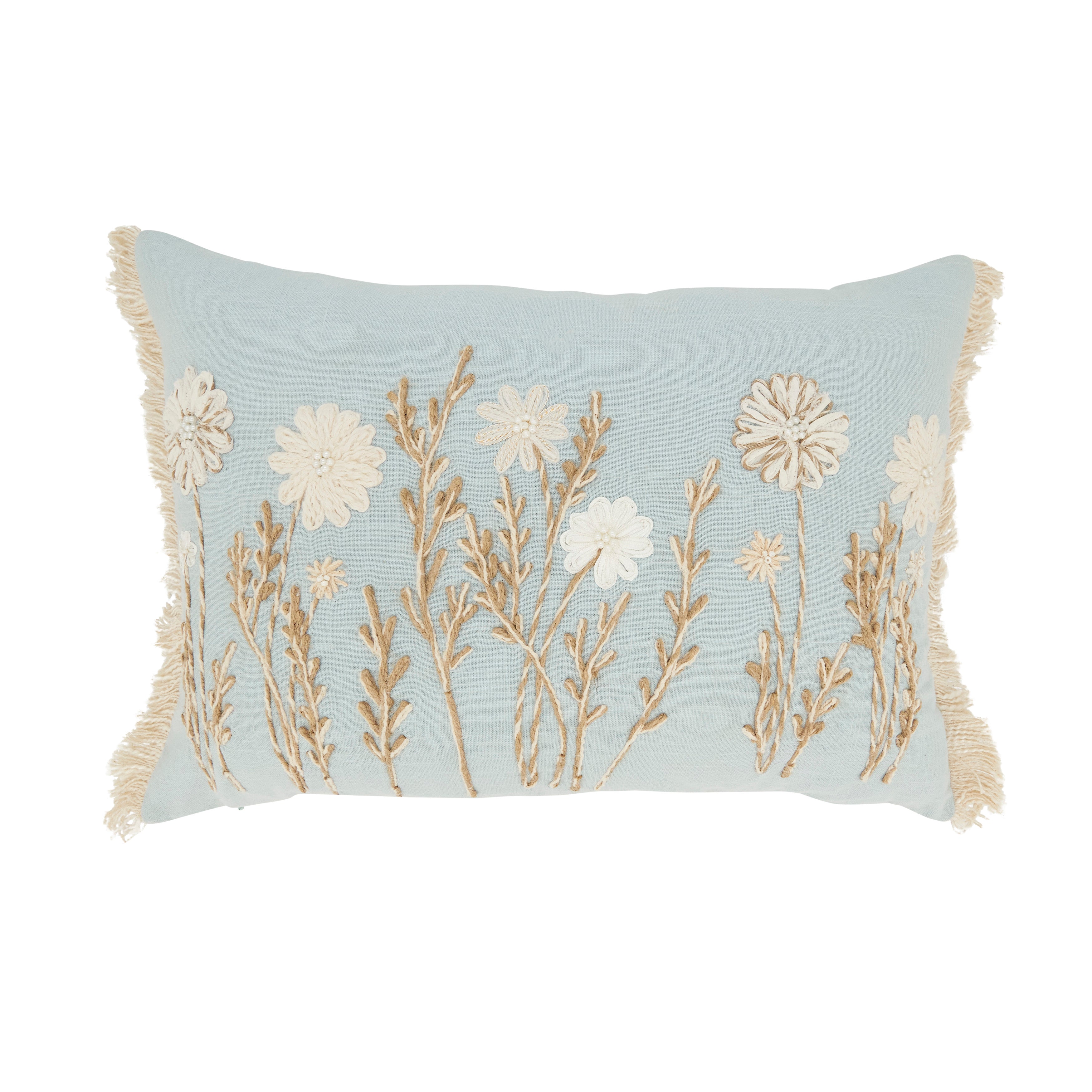Delicate Embroidered Floral Pillow