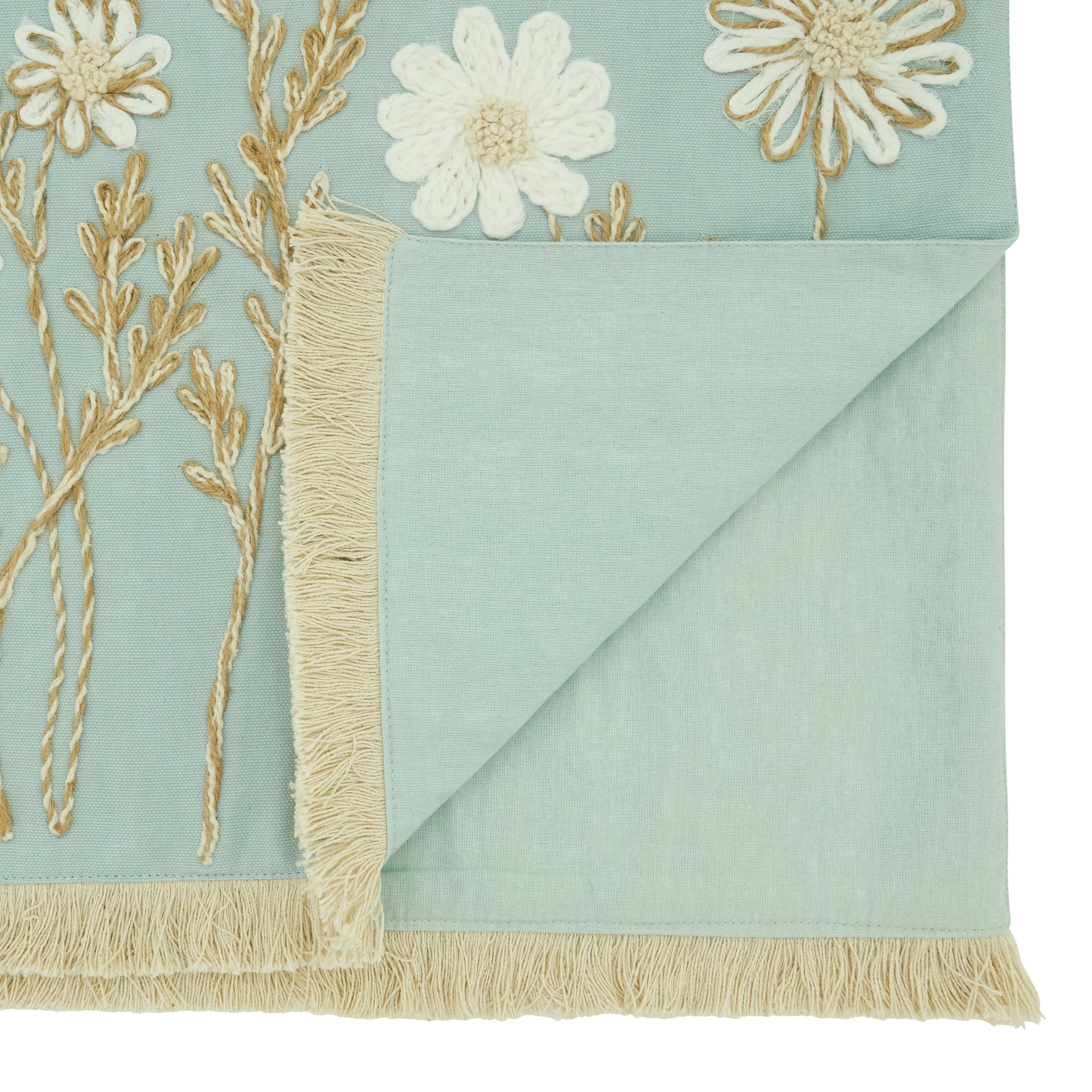 Embroidered Floral Table Runner with Fringe