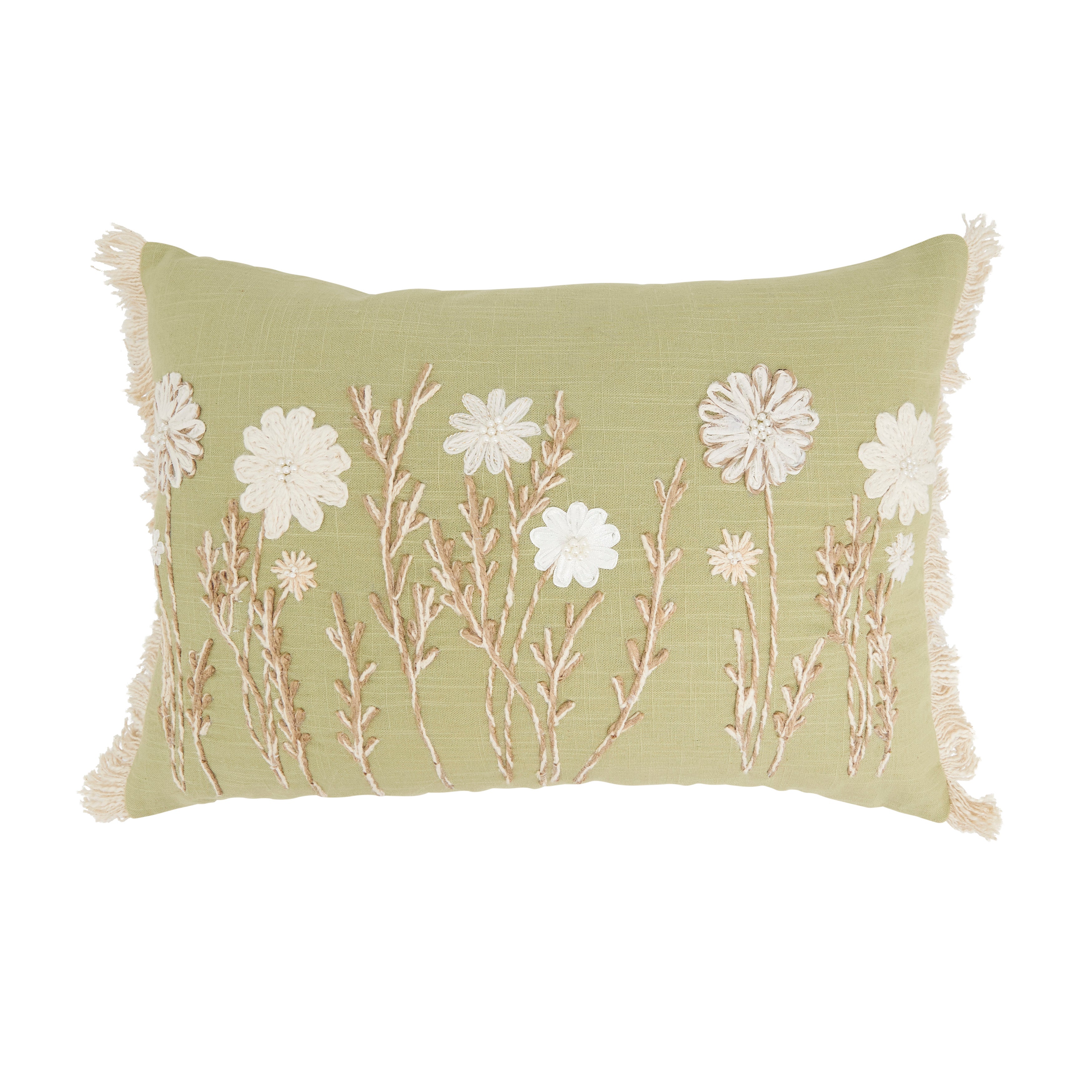 Delicate Embroidered Floral Pillow