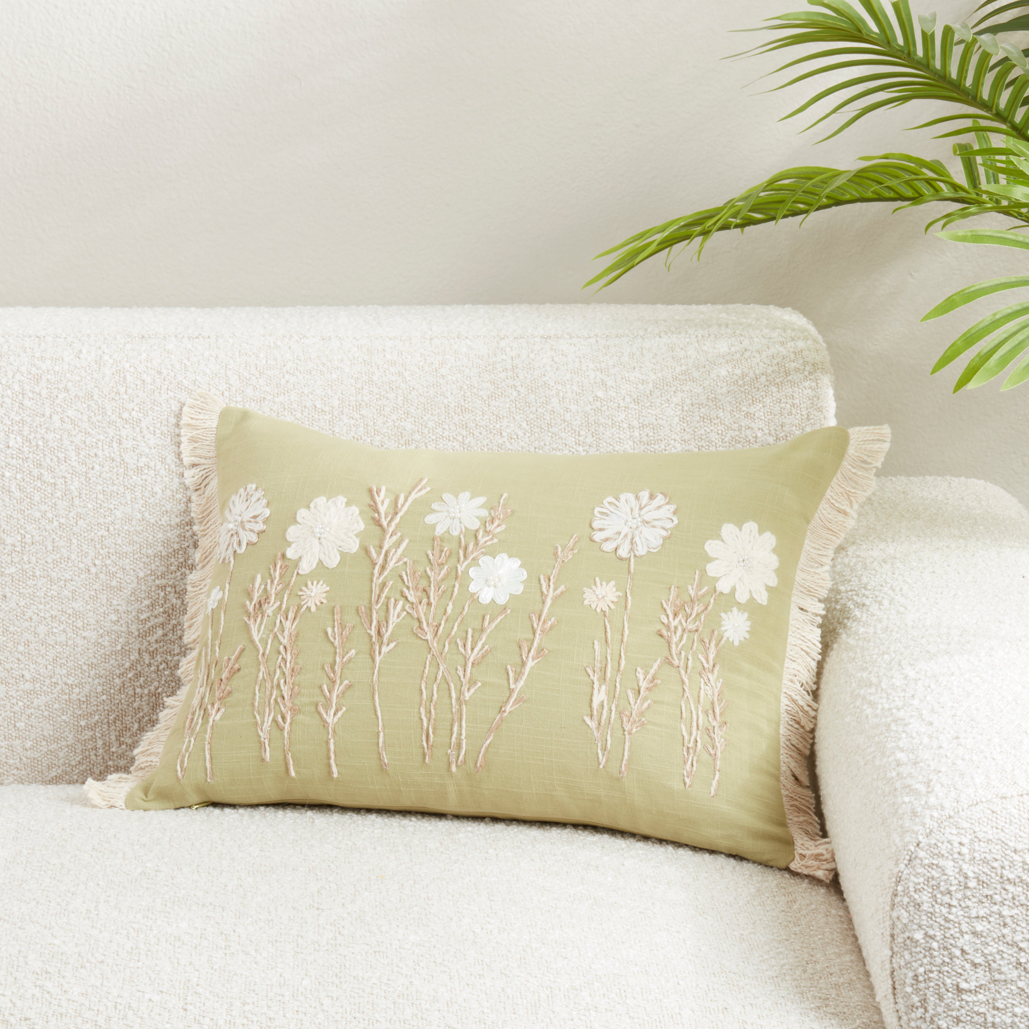 Delicate Embroidered Floral Pillow