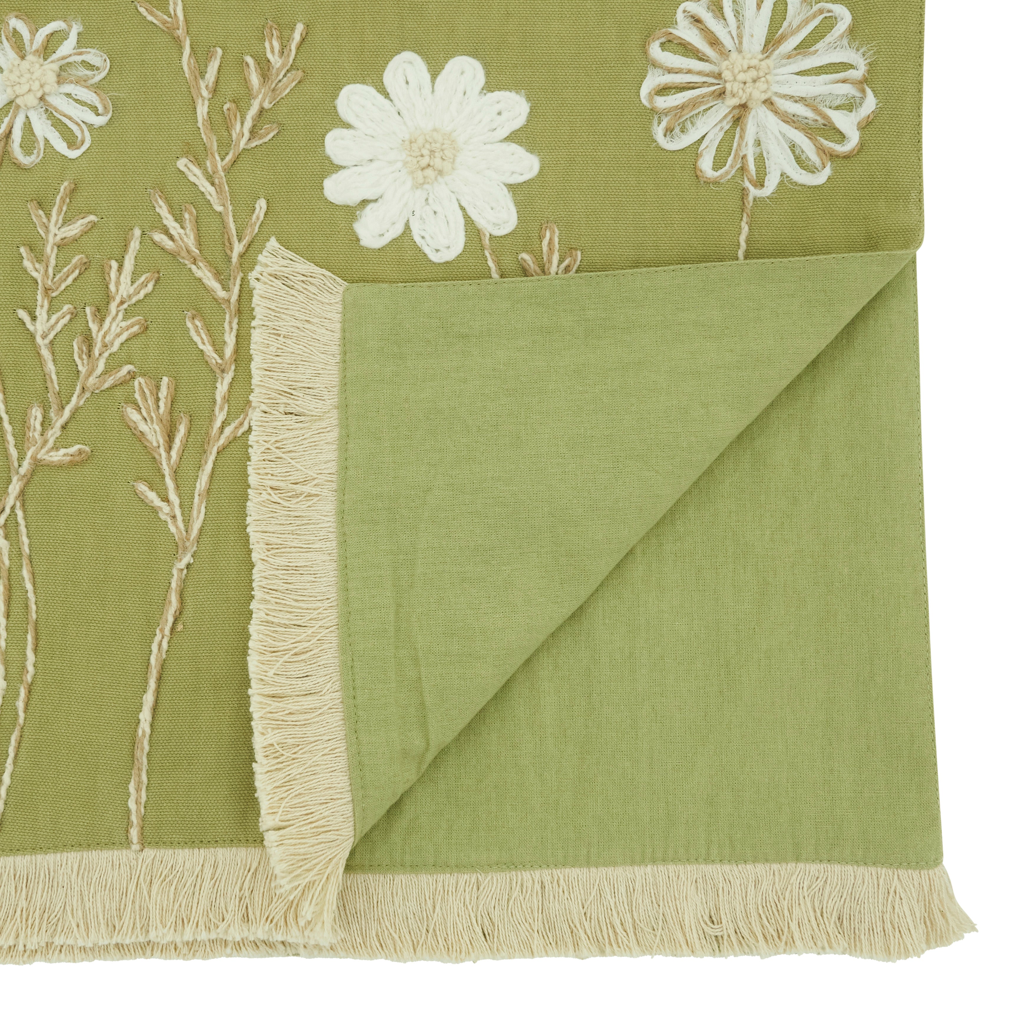 Embroidered Floral Table Runner with Fringe