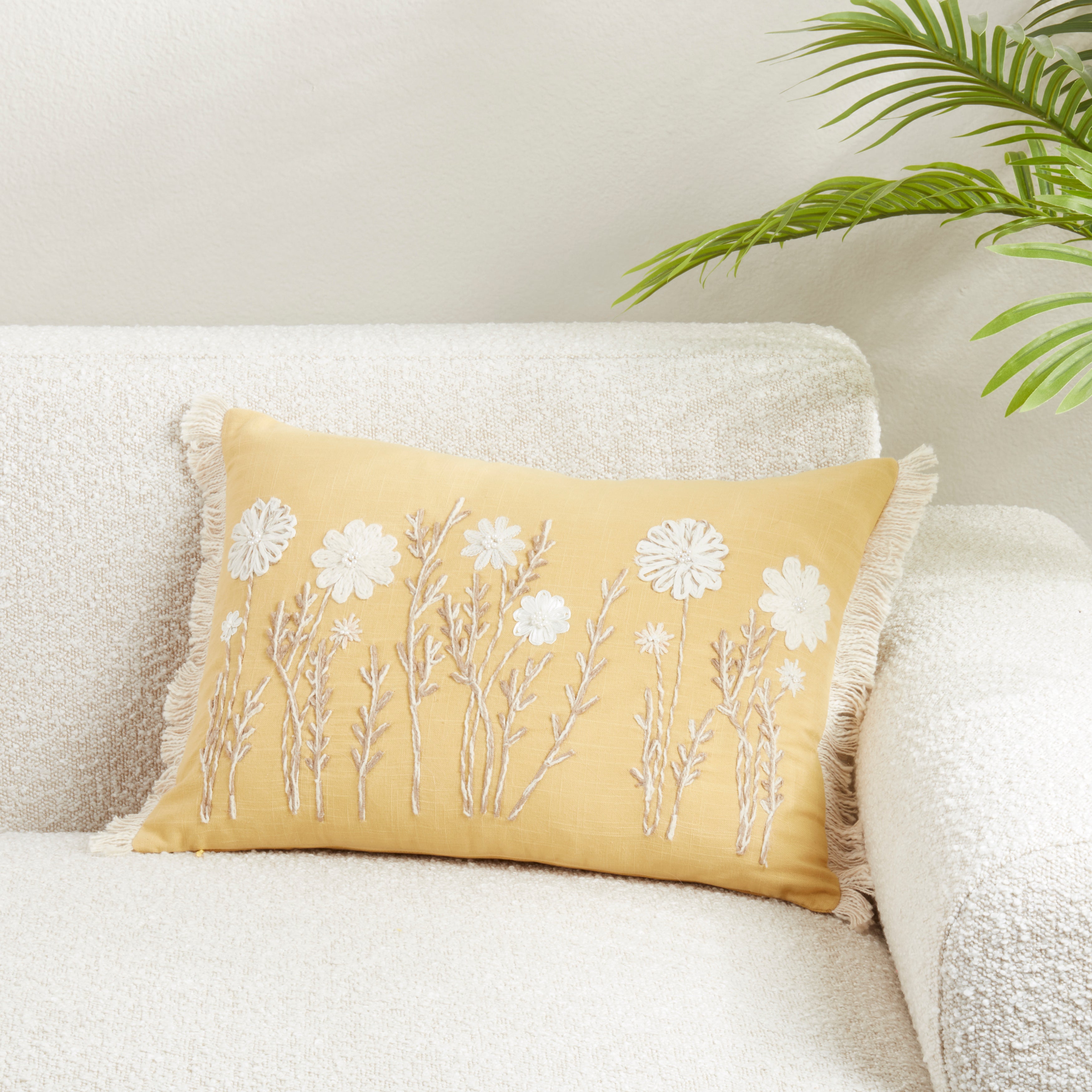 Delicate Embroidered Floral Pillow