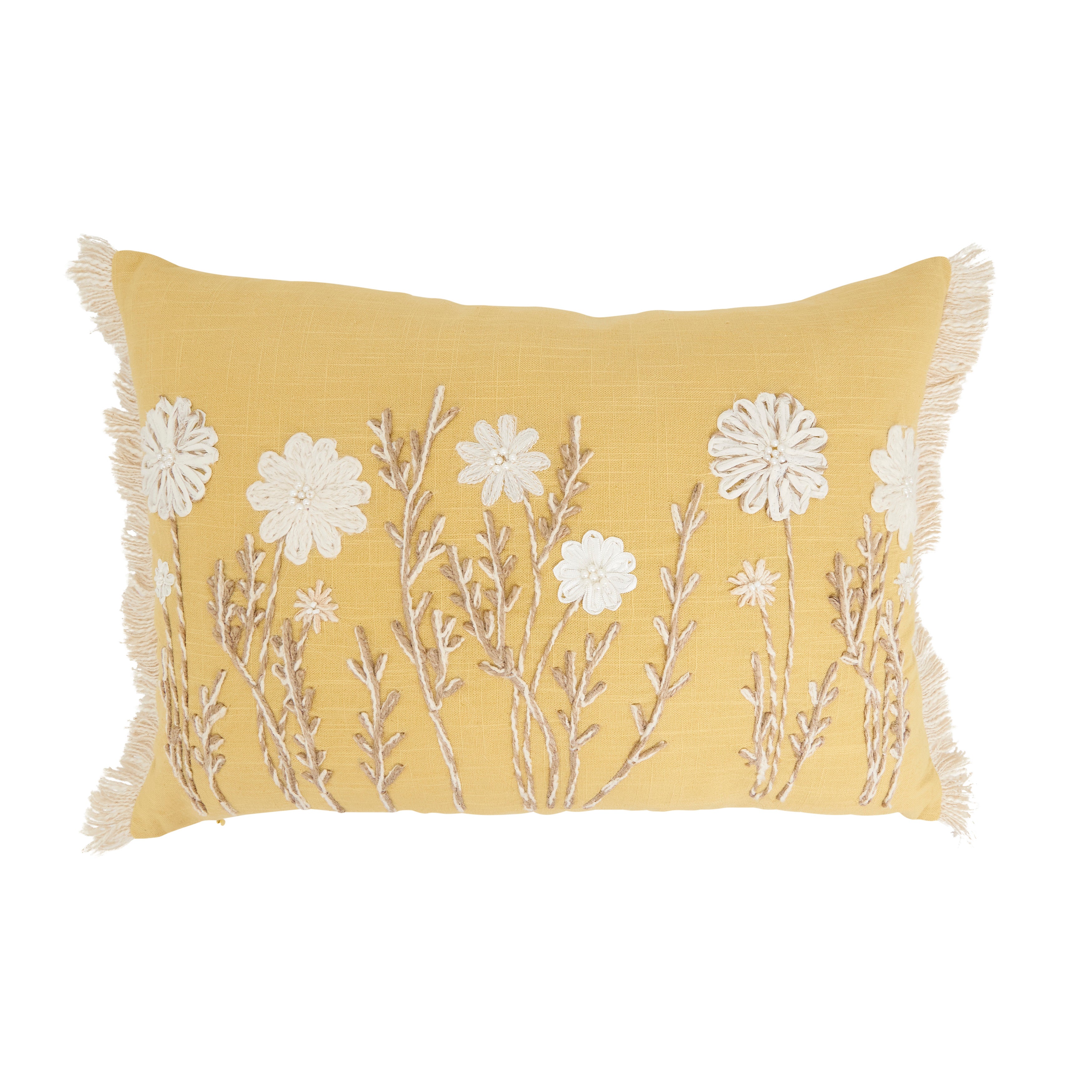 Delicate Embroidered Floral Pillow