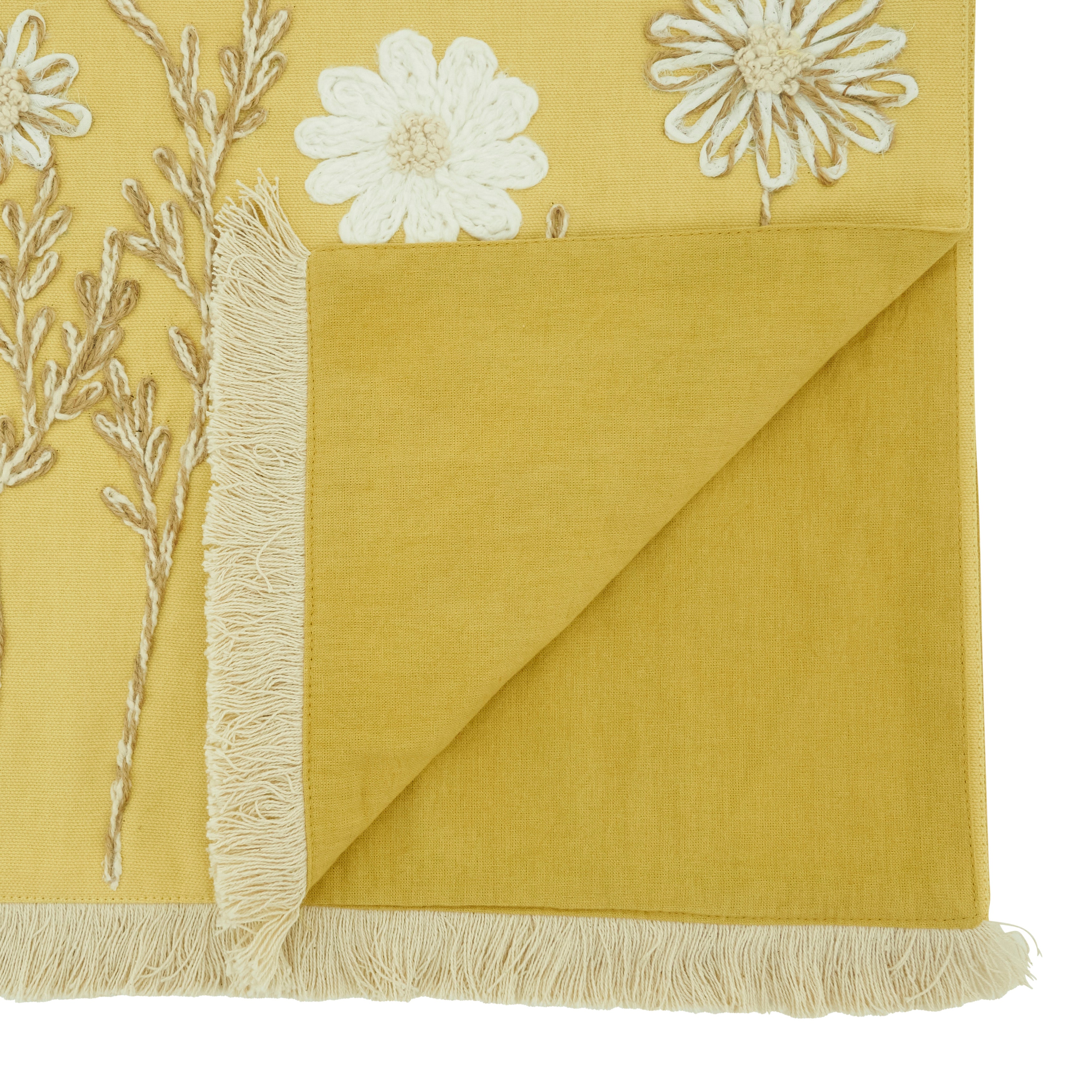 Embroidered Floral Table Runner with Fringe