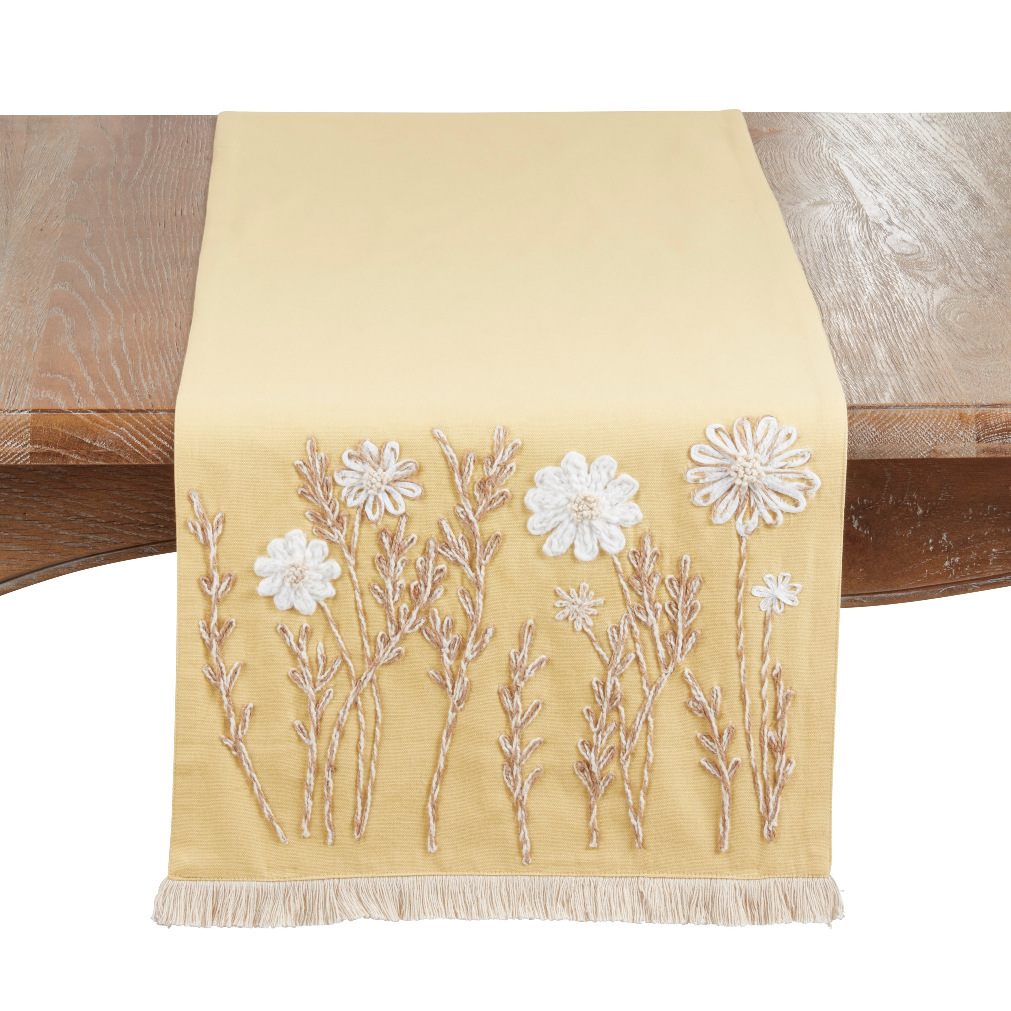 Embroidered Floral Table Runner with Fringe