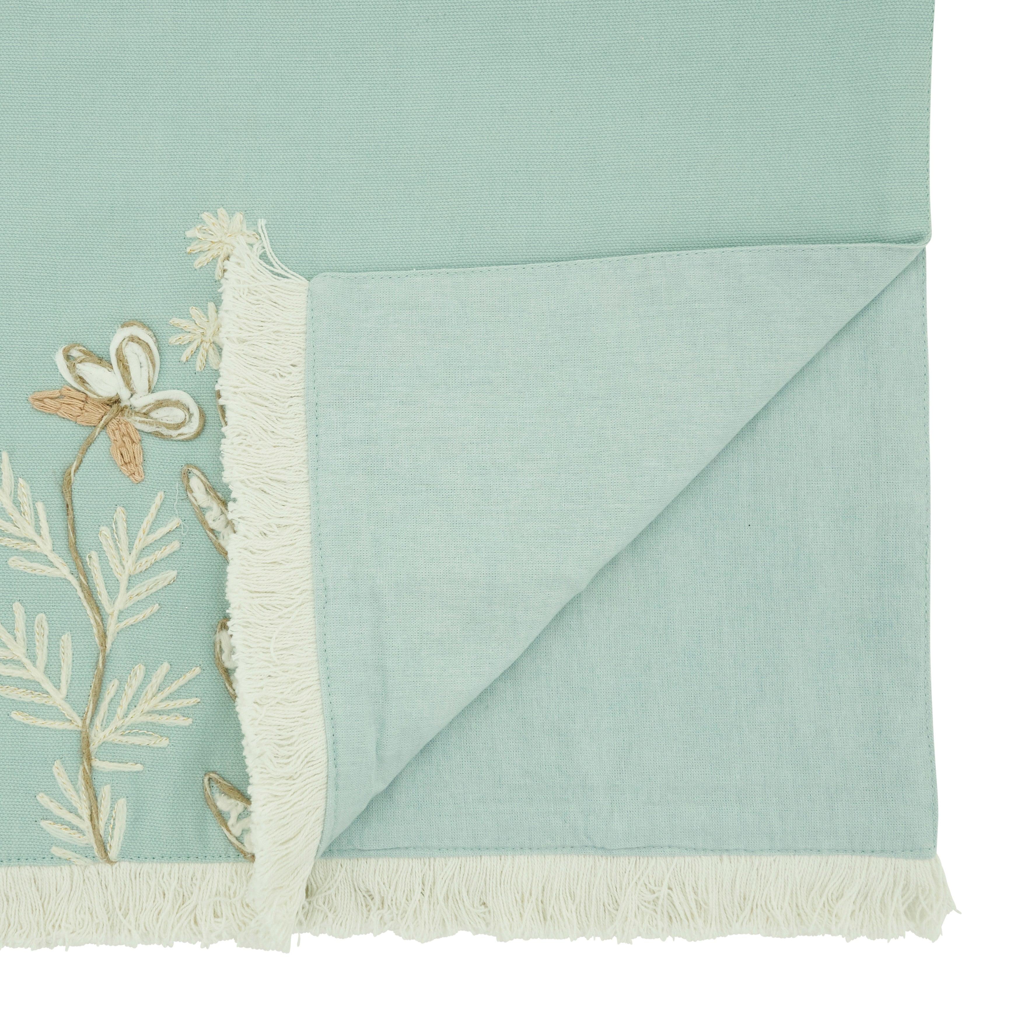 Embroidered Meadow Table Runner with Fringe