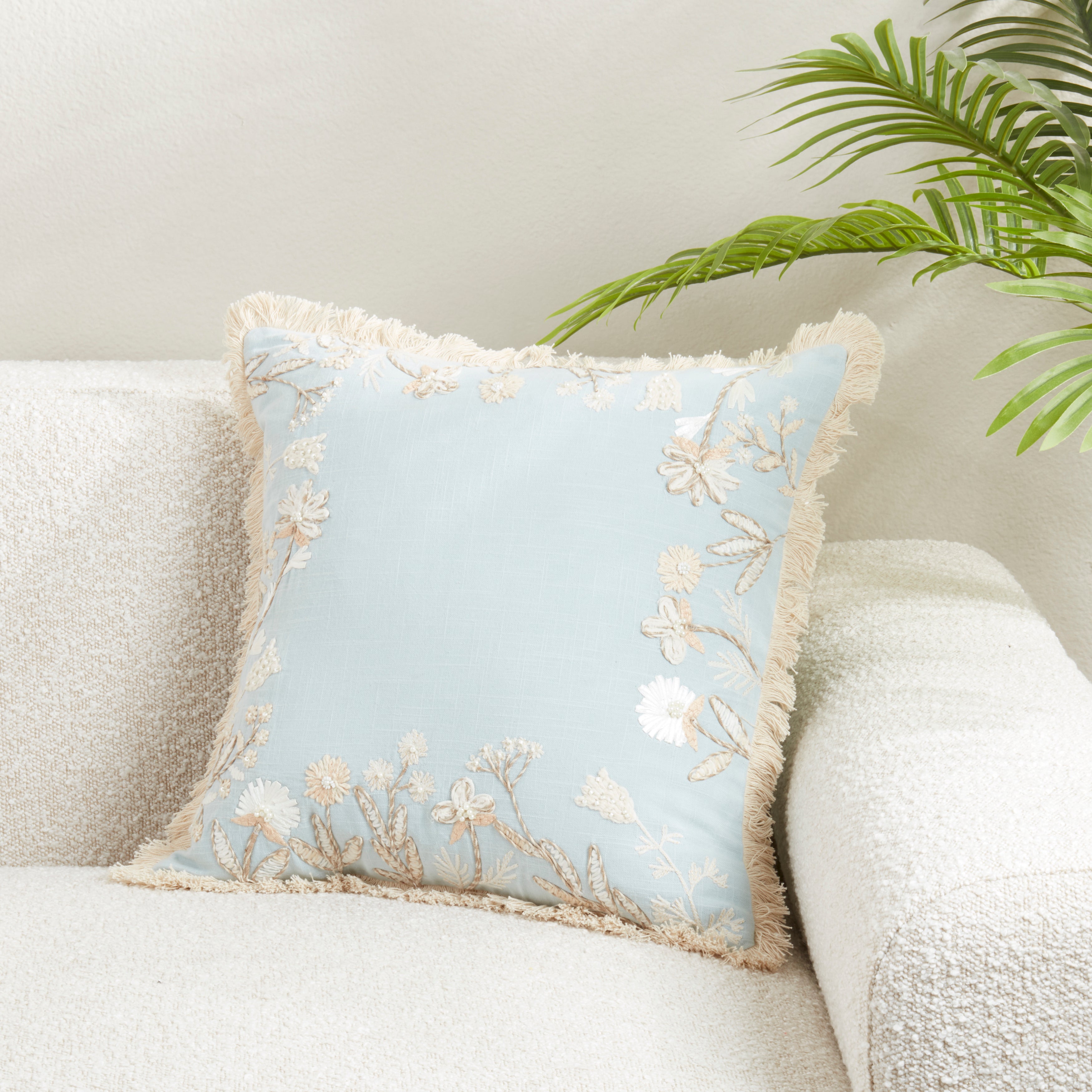 Graceful Embroidered Floral Pillow