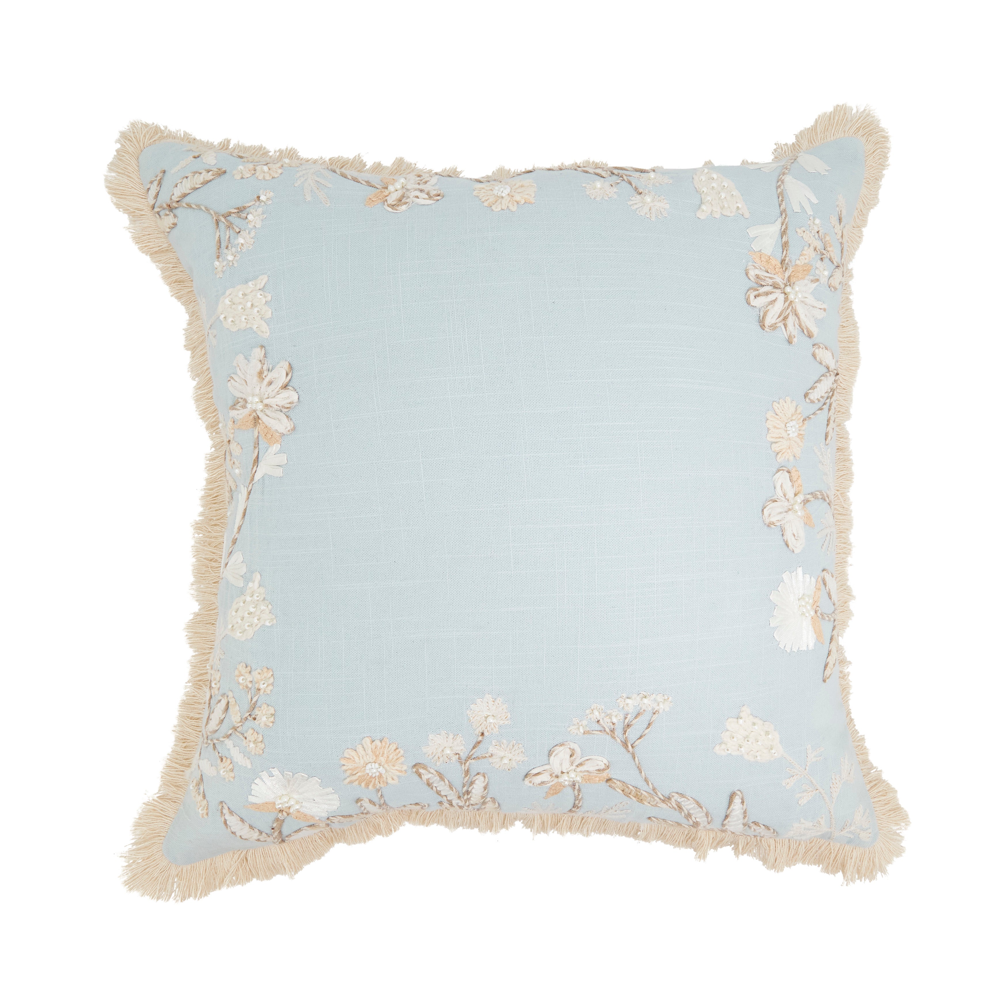 Graceful Embroidered Floral Pillow