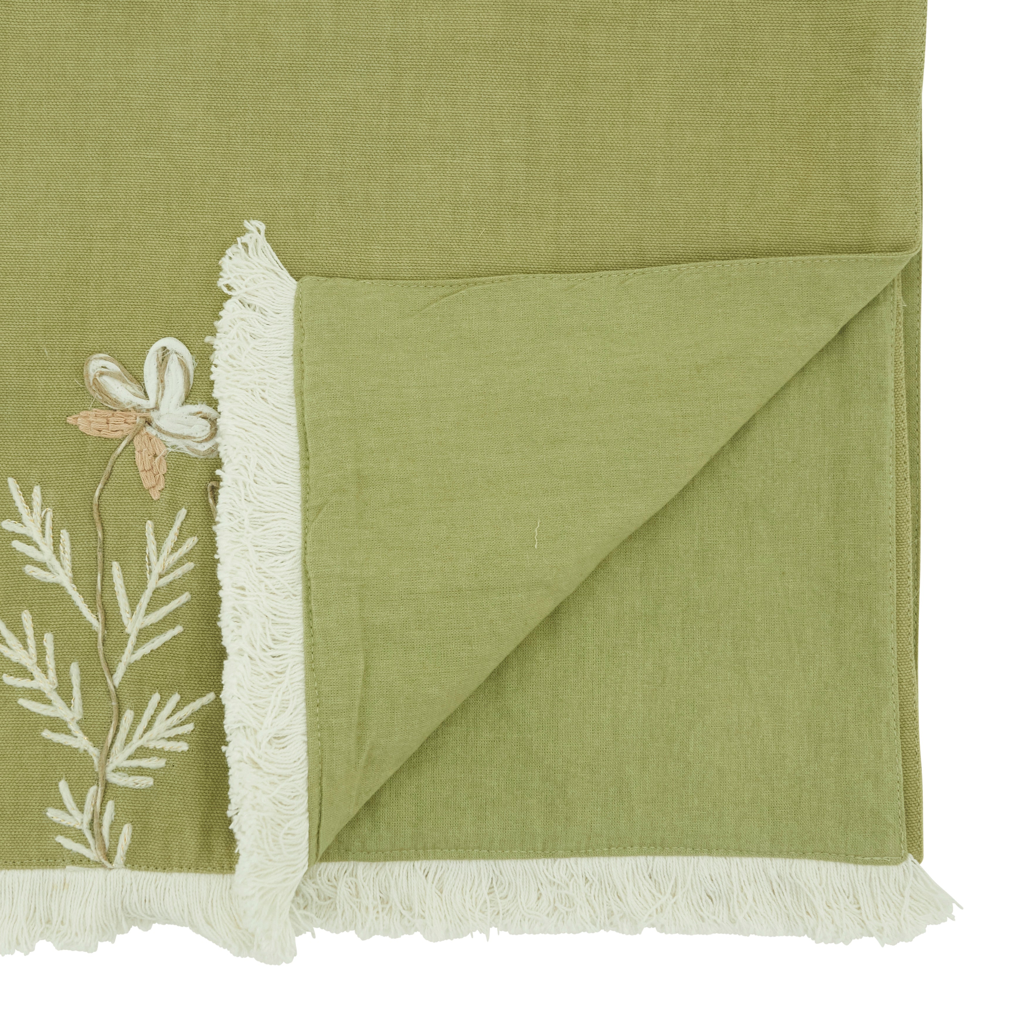 Embroidered Meadow Table Runner with Fringe