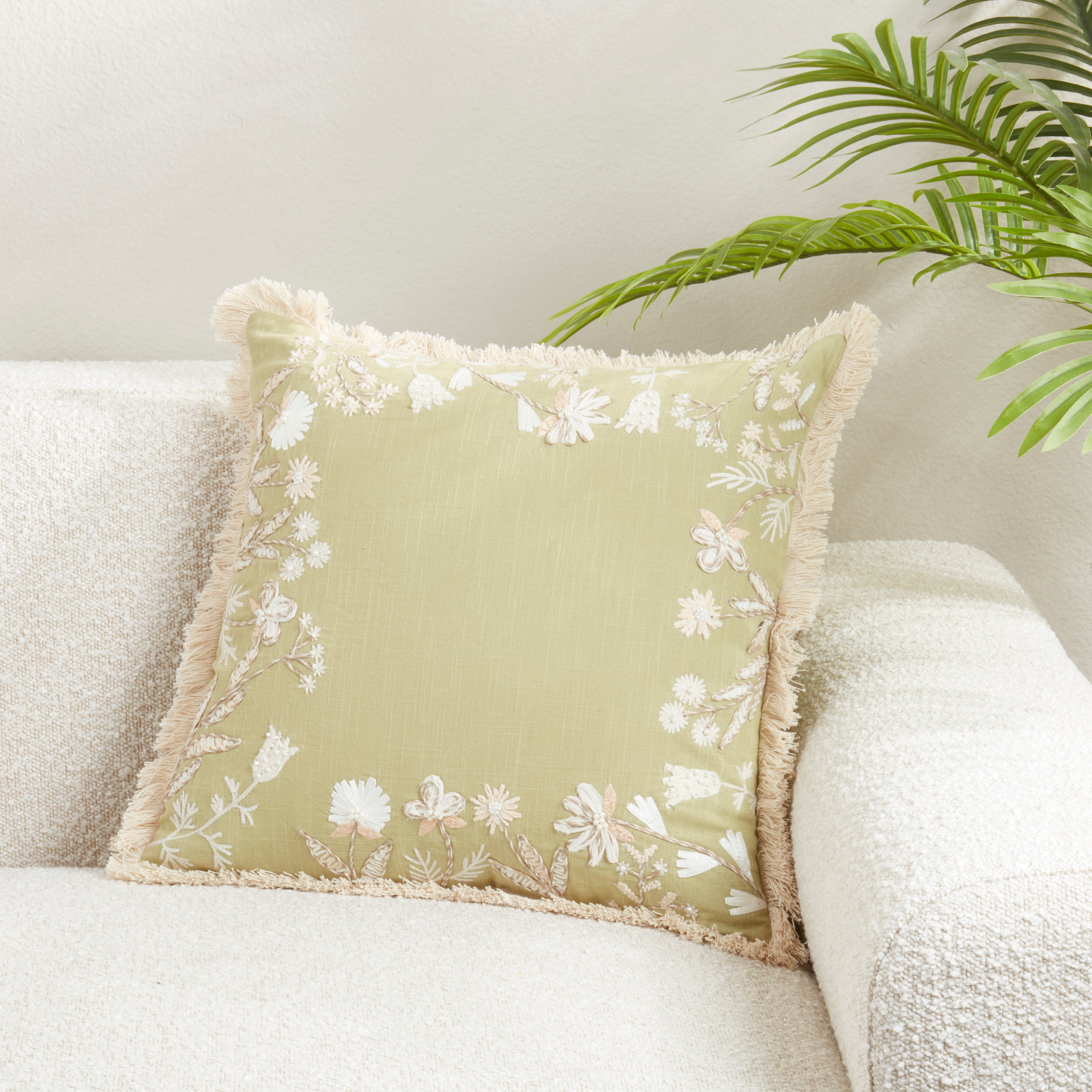 Graceful Embroidered Floral Pillow