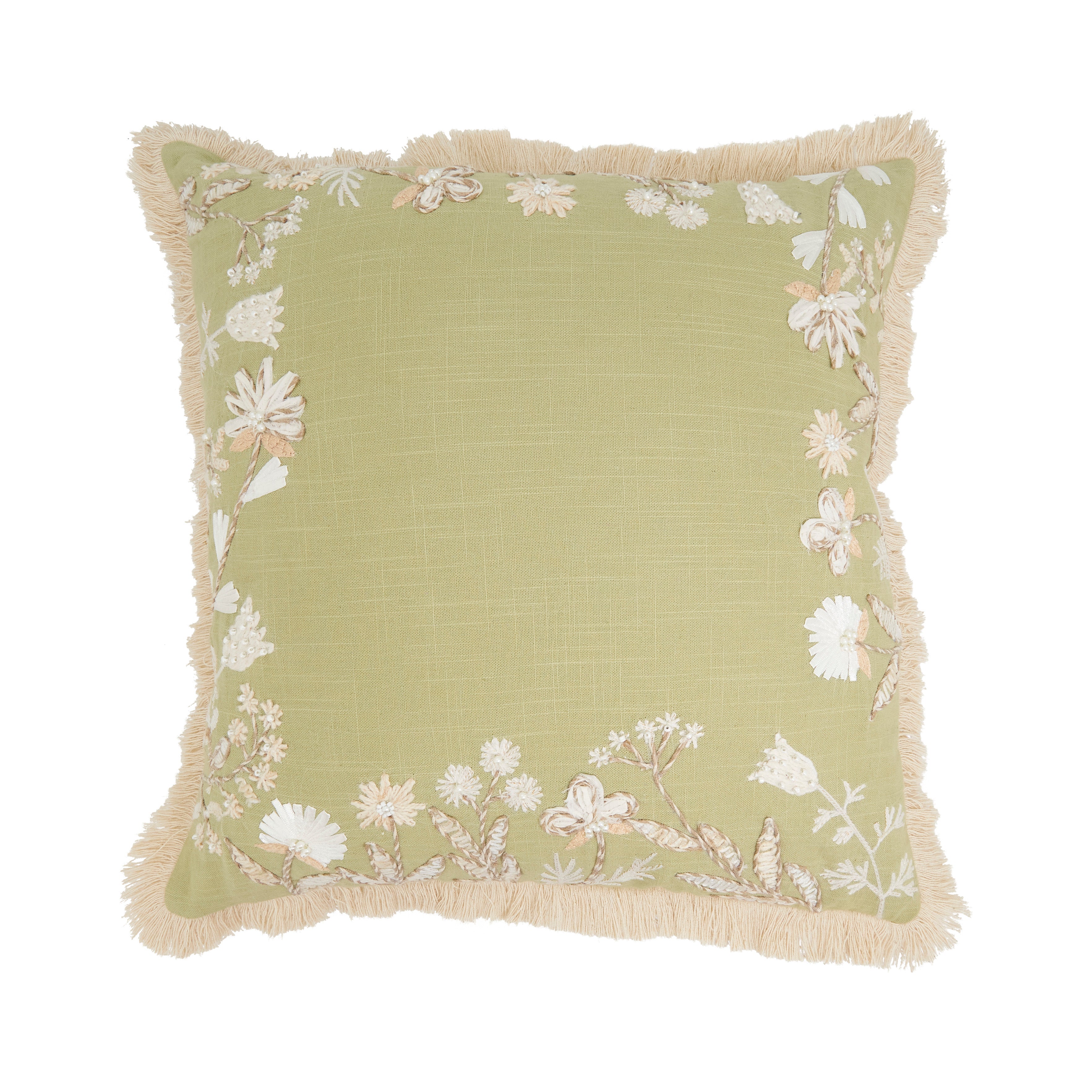 Graceful Embroidered Floral Pillow