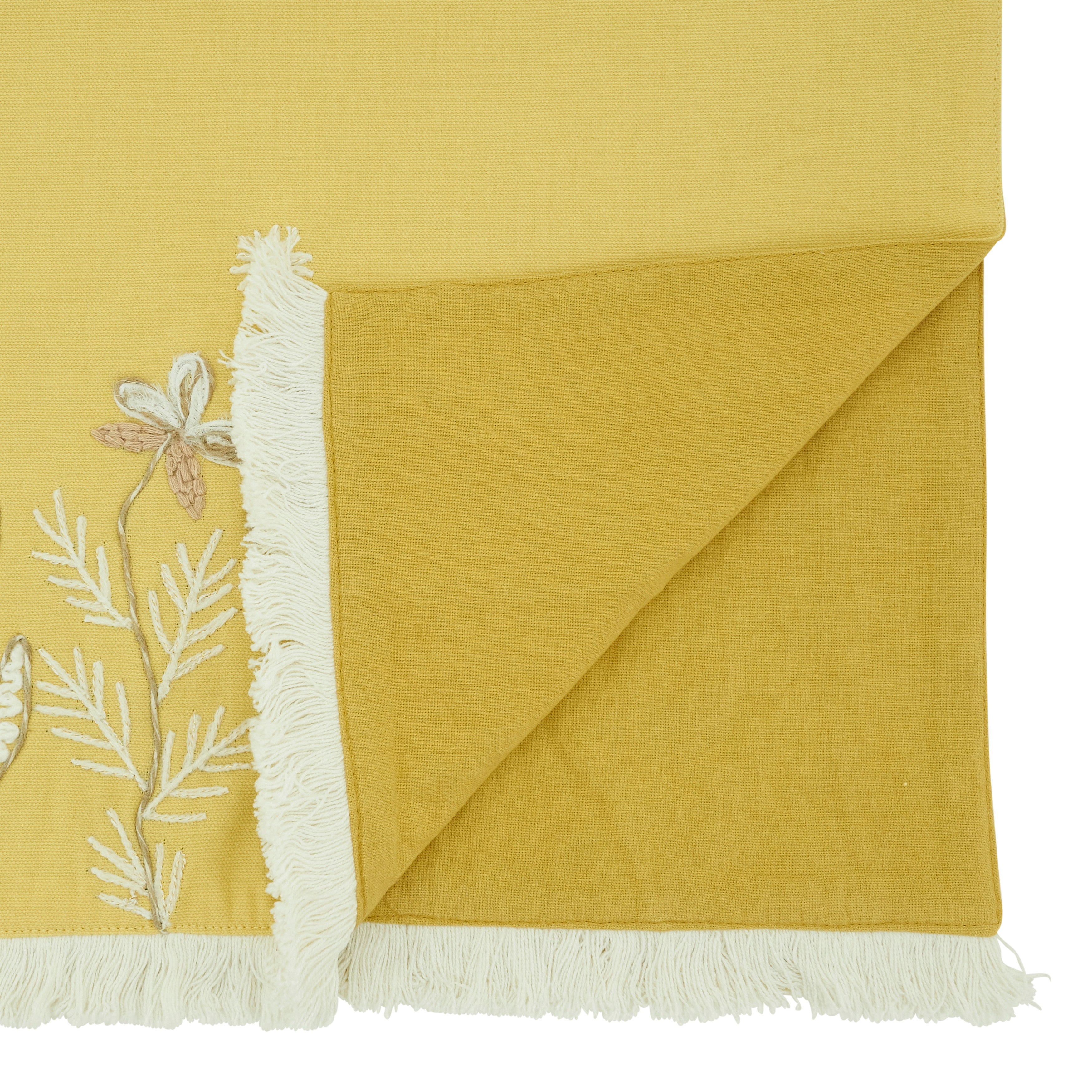 Embroidered Meadow Table Runner with Fringe