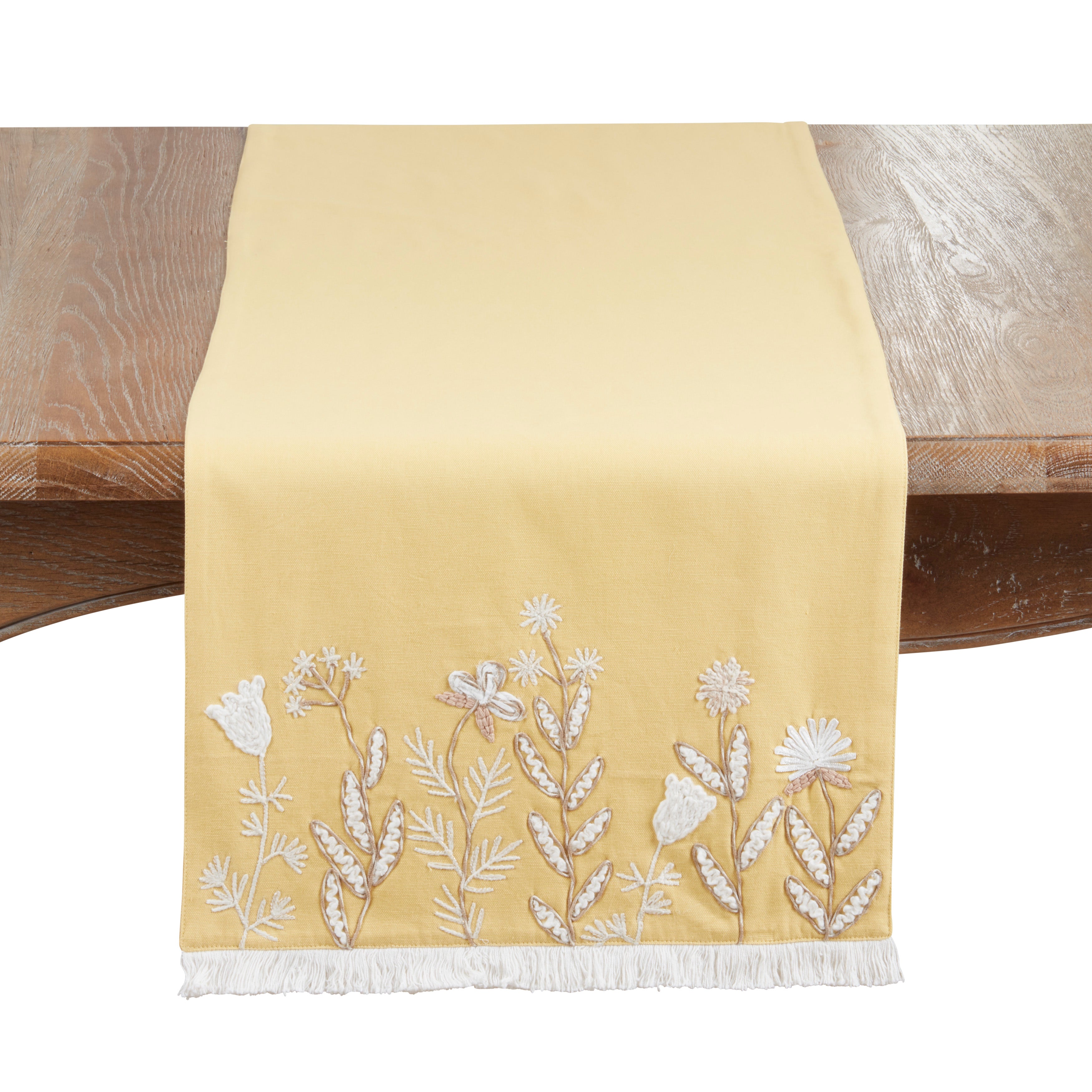 Embroidered Meadow Table Runner with Fringe
