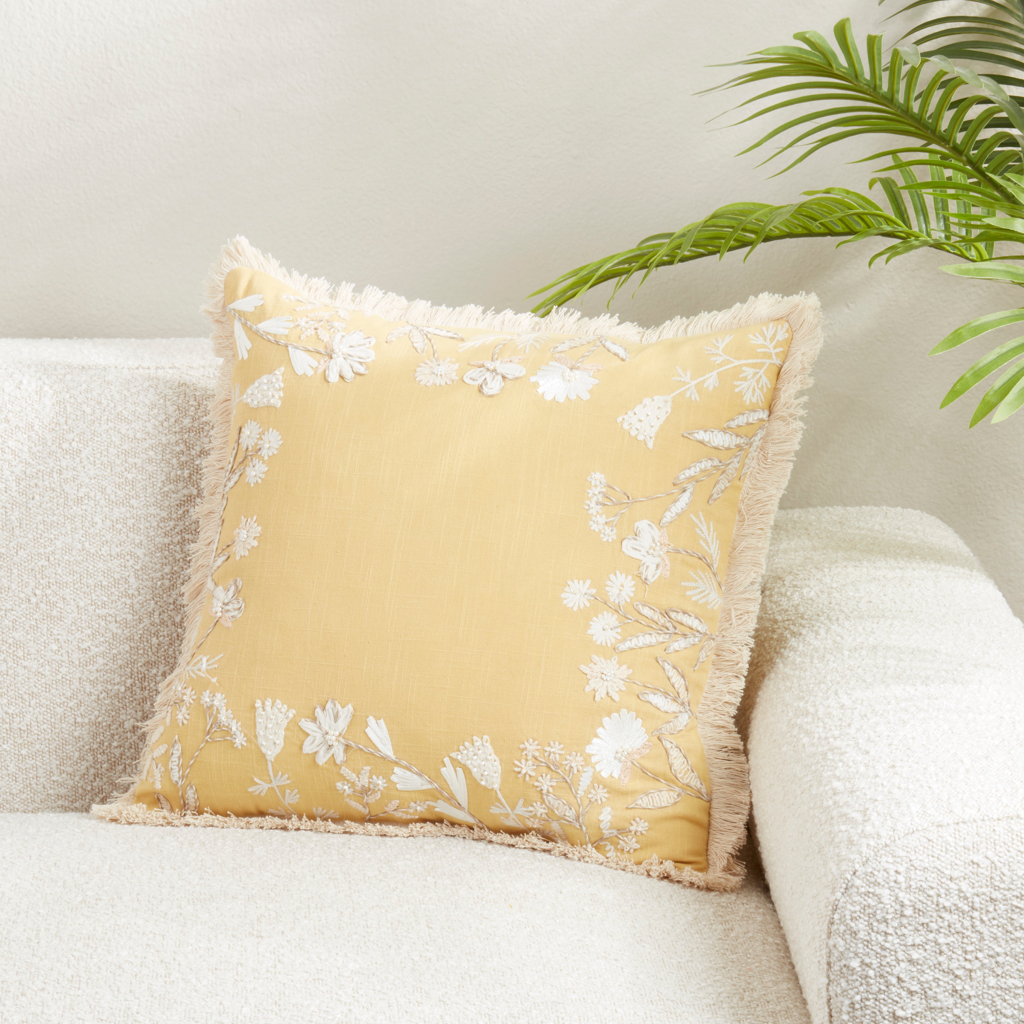 Graceful Embroidered Floral Pillow