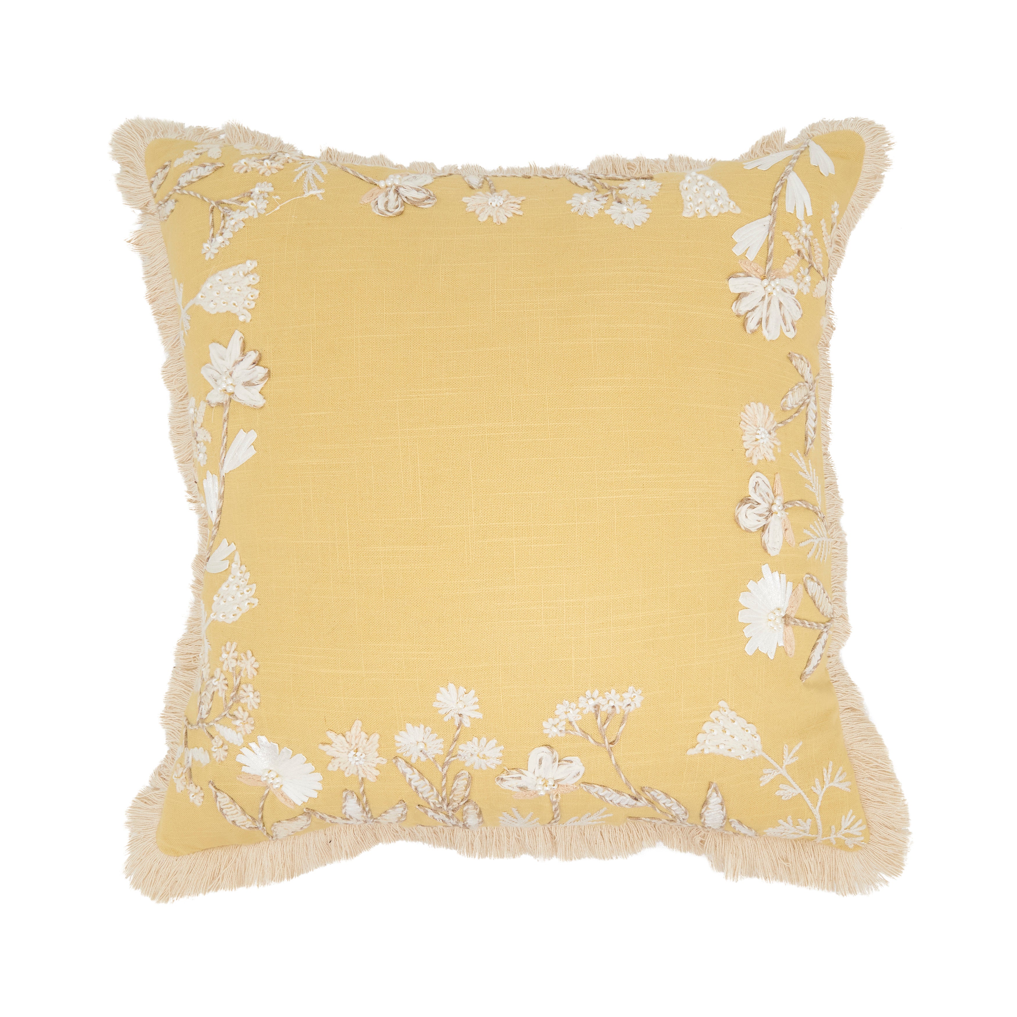 Graceful Embroidered Floral Pillow