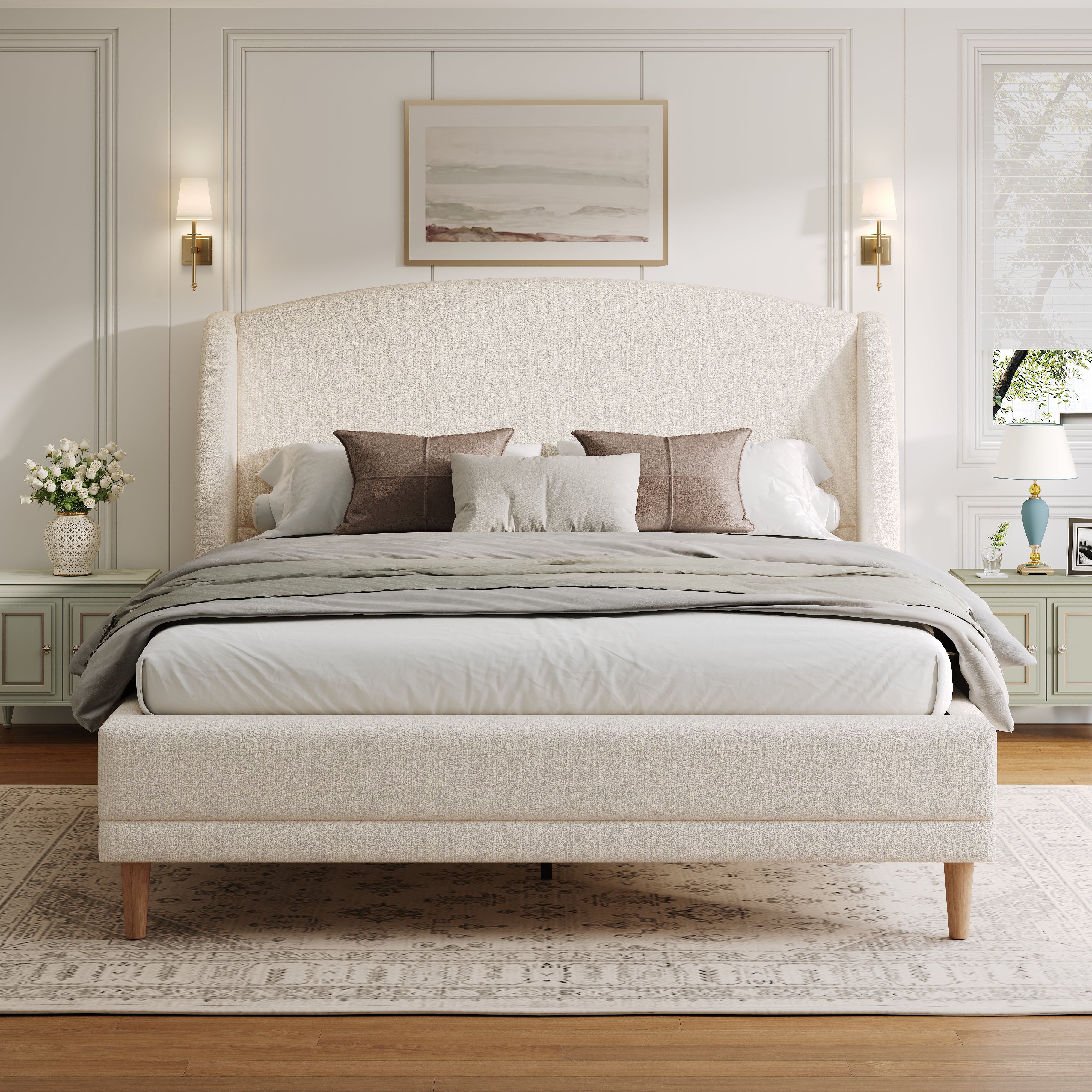 Boucle Fabric Upholstered Platform Bed