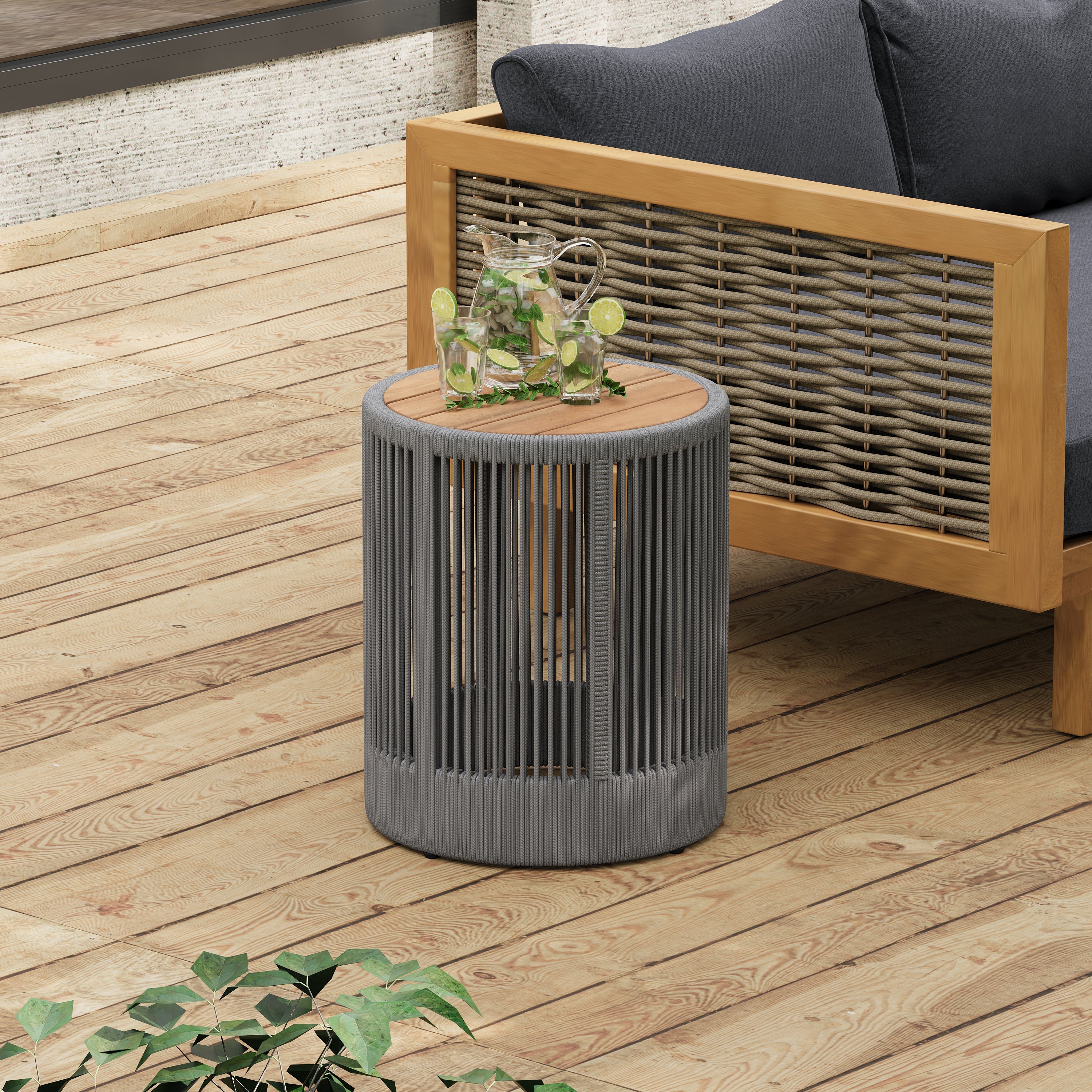 Sundara Outdoor Coffee & Side Table Set with Woven Rope Design