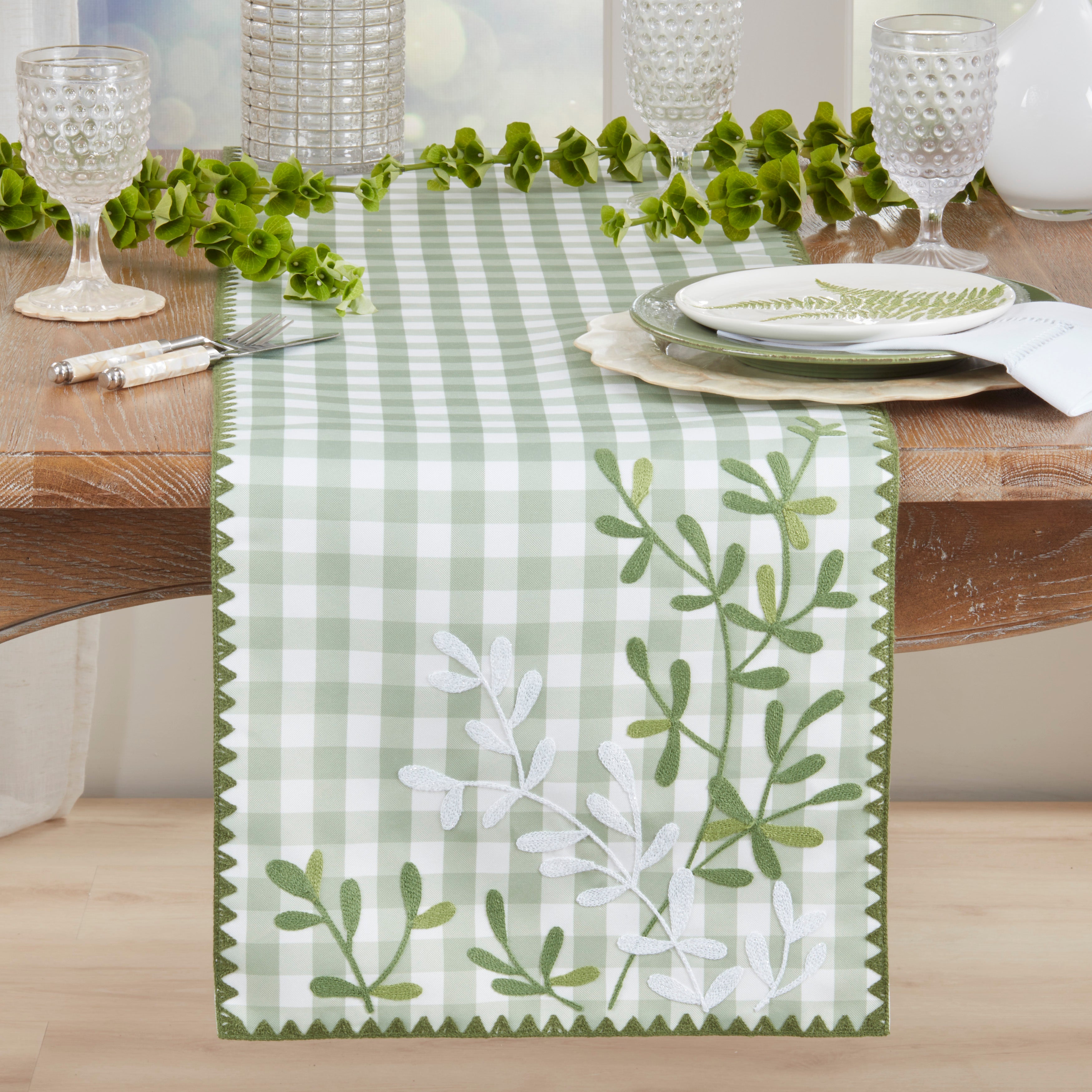 Embroidered Gingham Table Runner