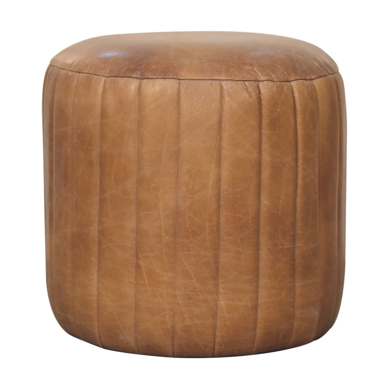 Solid Wood Buffalo Leather Boucle Footstool