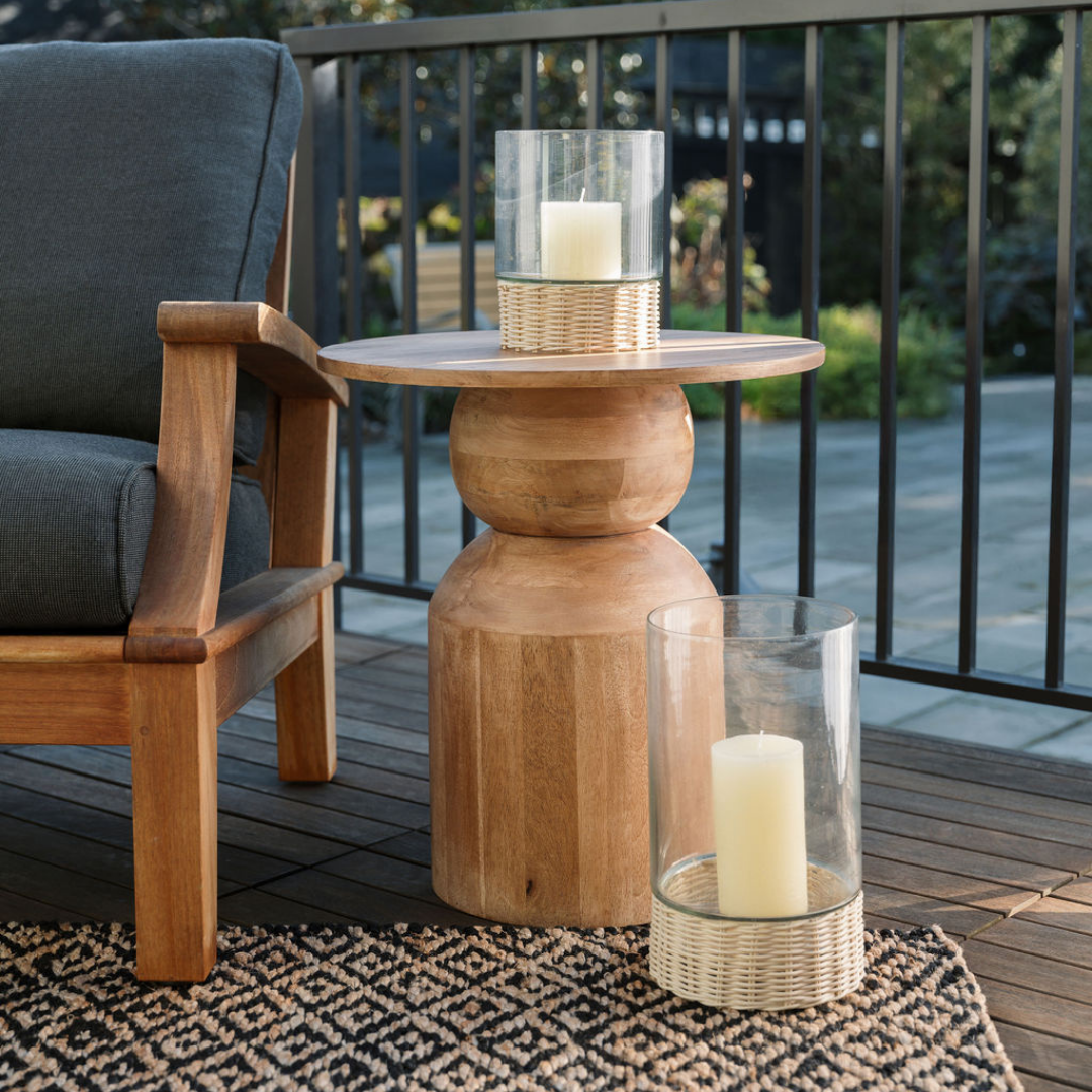 Handcrafted Clear Glass and Natural Rattan Candleholder