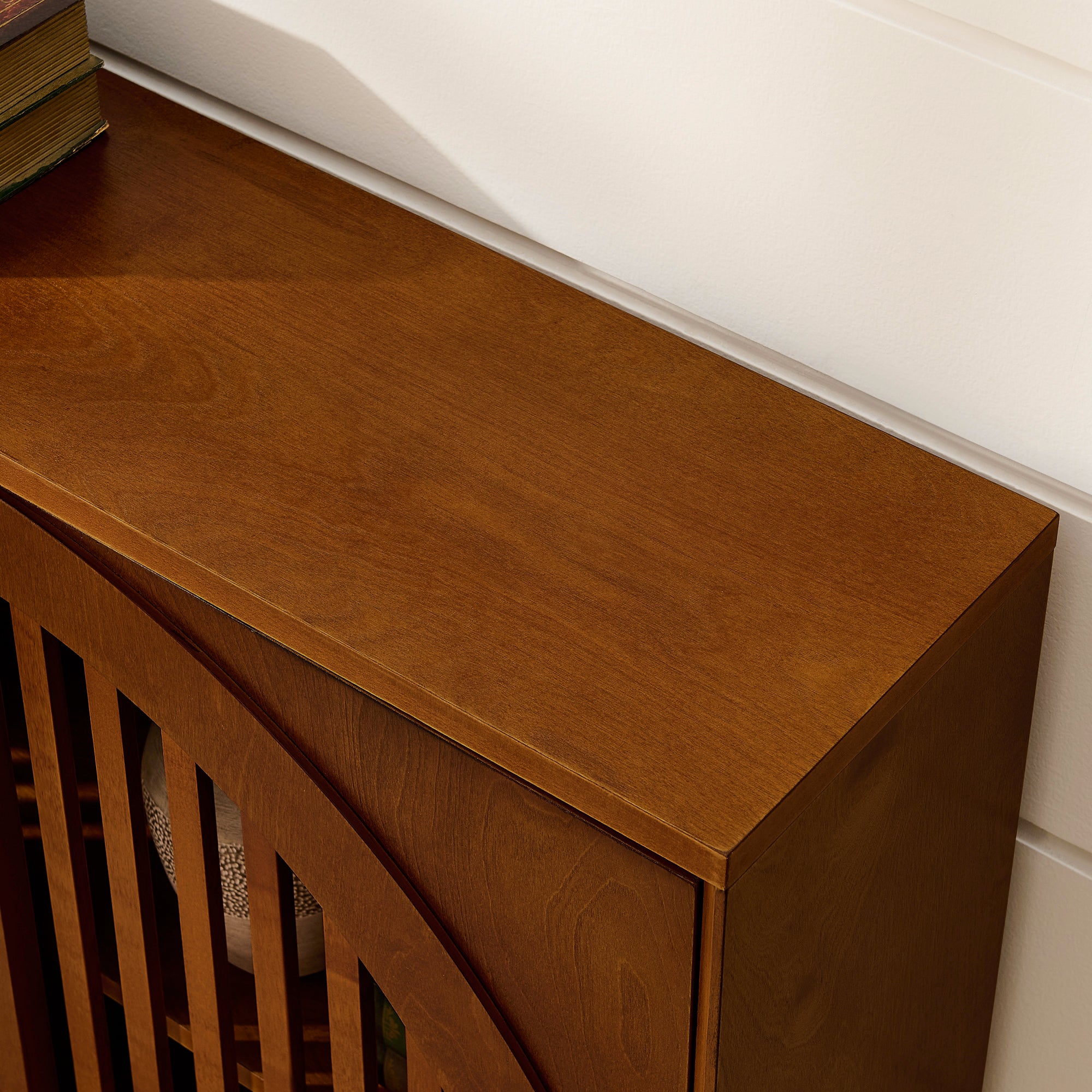 Mid-Century Modern Fluted Narrow Storage Cabinet with 2 Outlet Holes