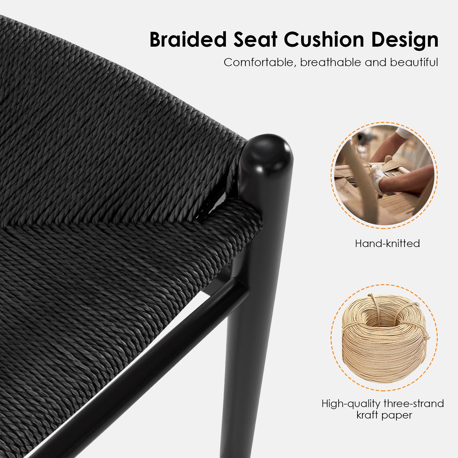 Wishbone Dining Chairs with Woven Seat, Set of 2